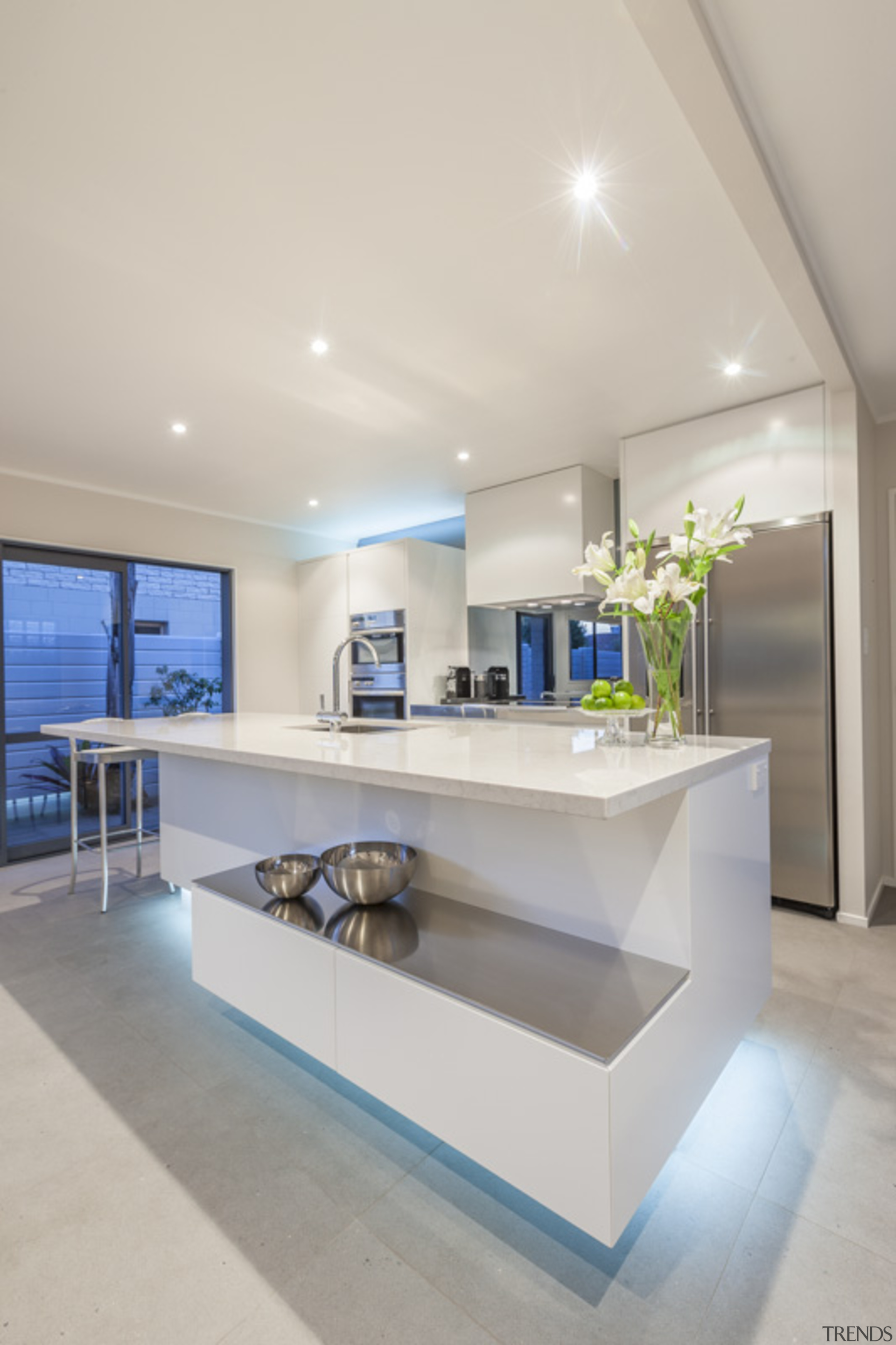 White marble Silestone benchtop - architecture | ceiling architecture, ceiling, countertop, house, interior design, kitchen, living room, real estate, gray