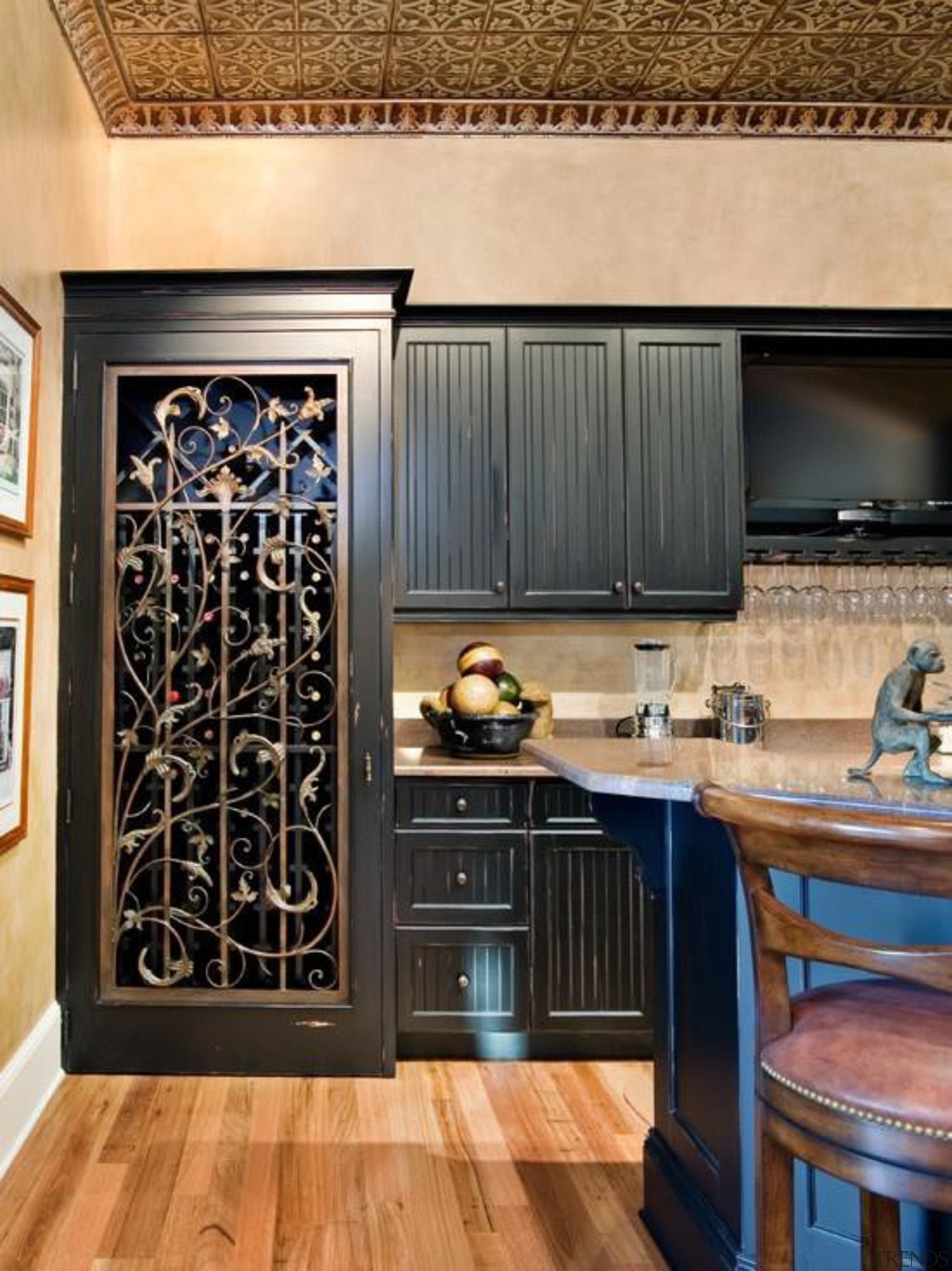 Modern Wine Cellar Ideas - Modern Wine Cellar cabinetry, countertop, interior design, kitchen, room, orange, black