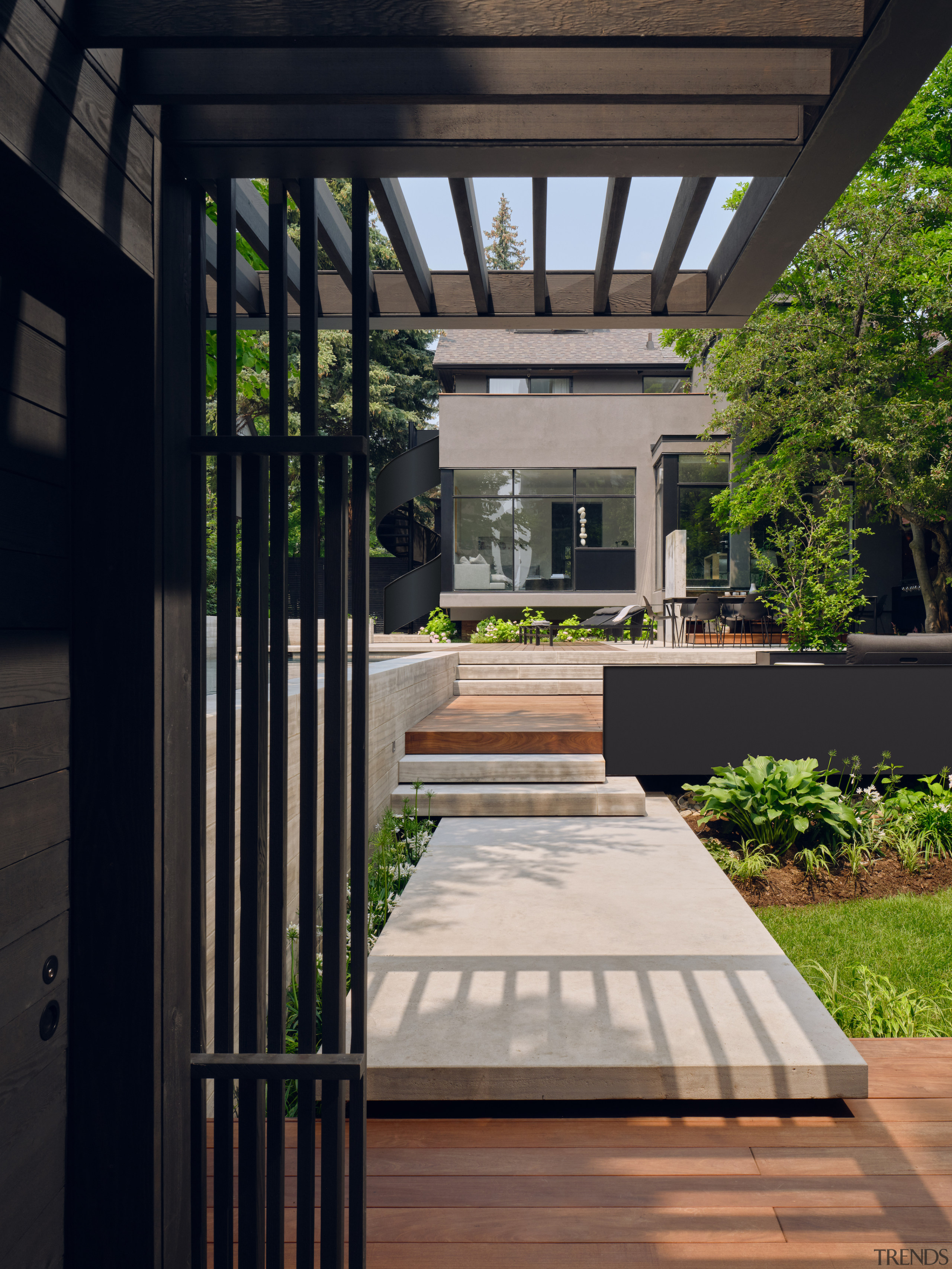 A framed view of the house from the 