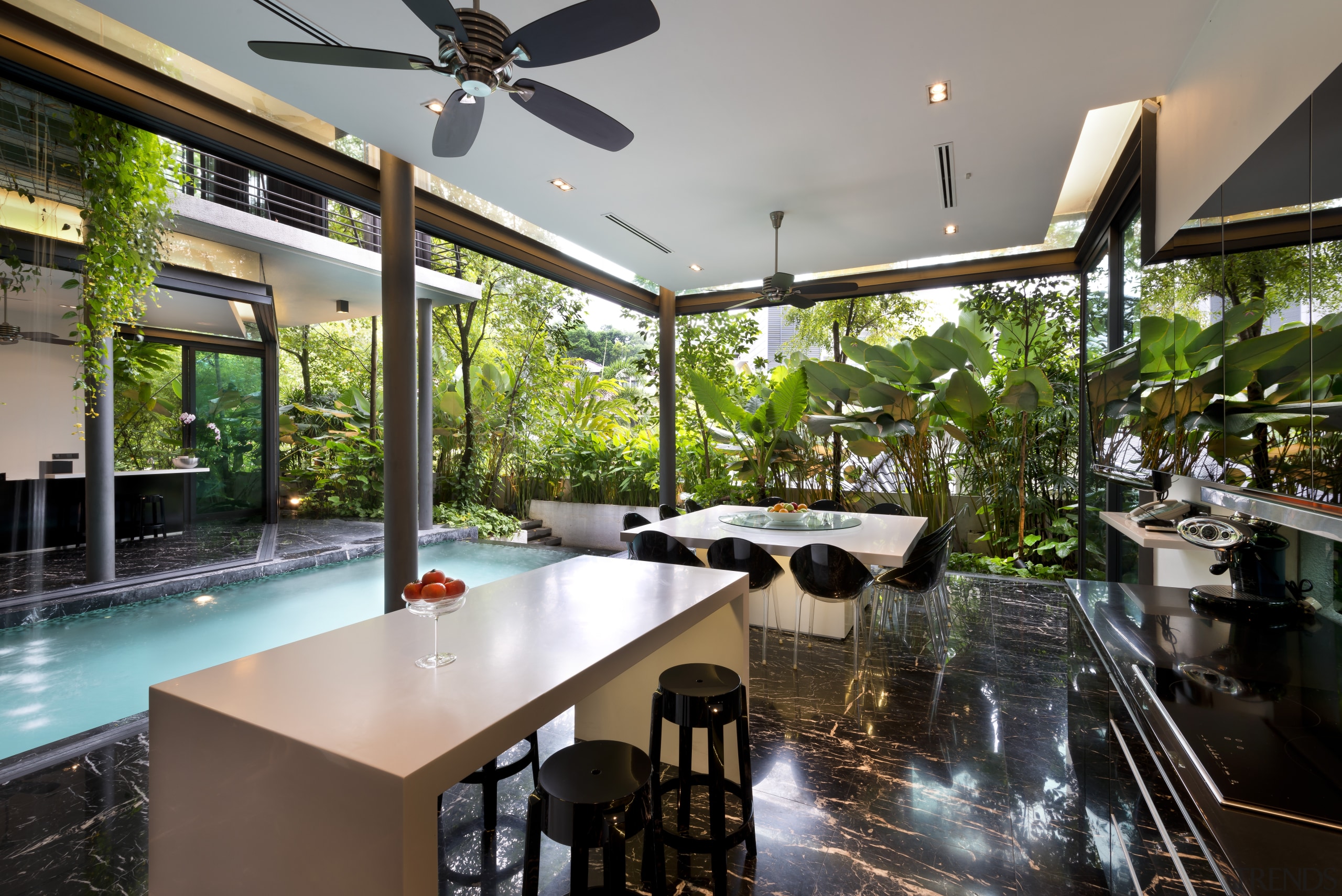 In this new Kuala Lumpur house, sliding glass estate, home, interior design, real estate, window, gray