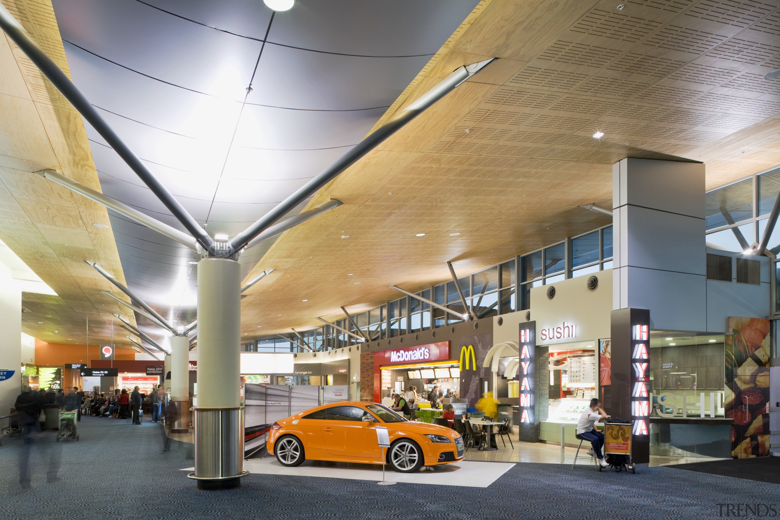 View of the lighting at Auckland Airport's domestic architecture, building, car