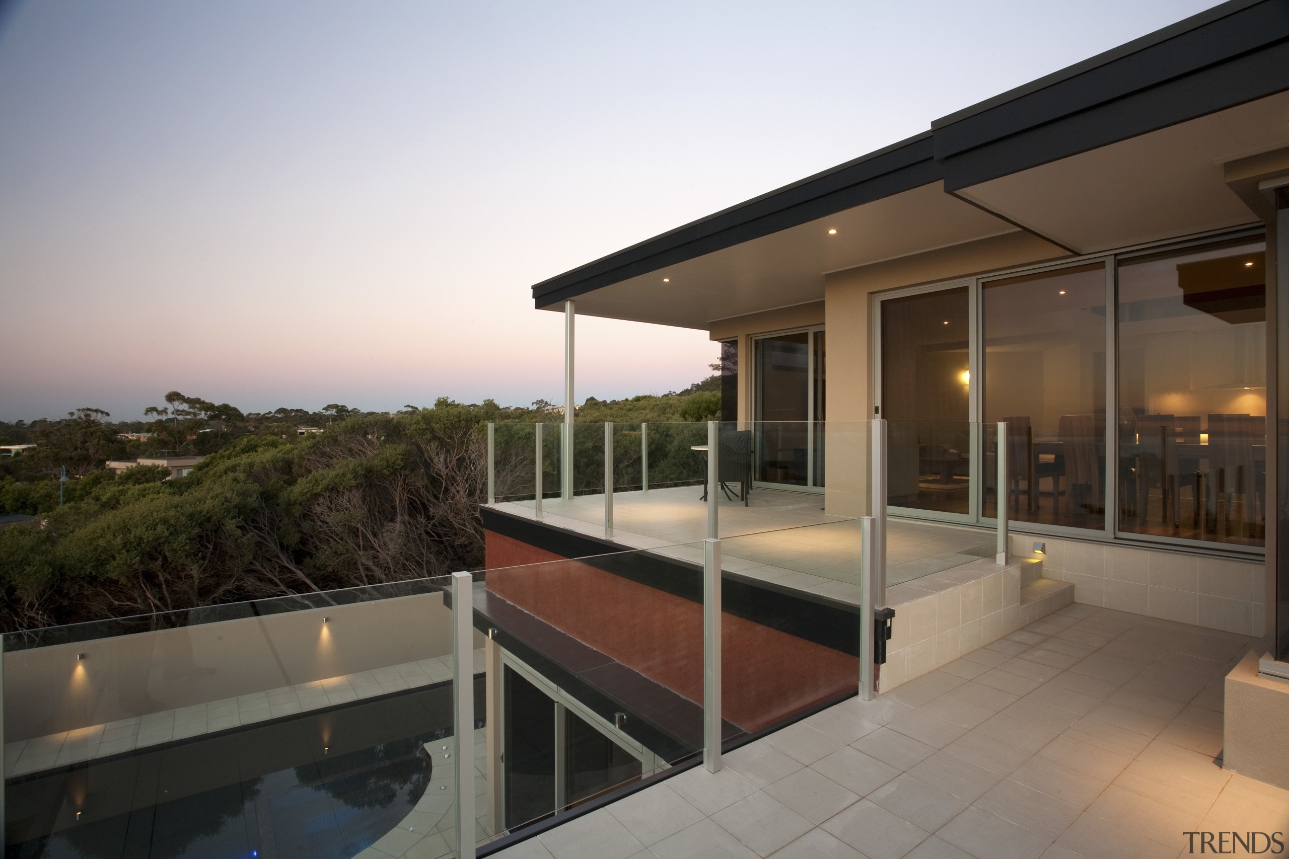 Contemporary home designed and built by Graeme Alexander apartment, architecture, balcony, condominium, estate, home, house, penthouse apartment, property, real estate, resort, villa, window, brown, white