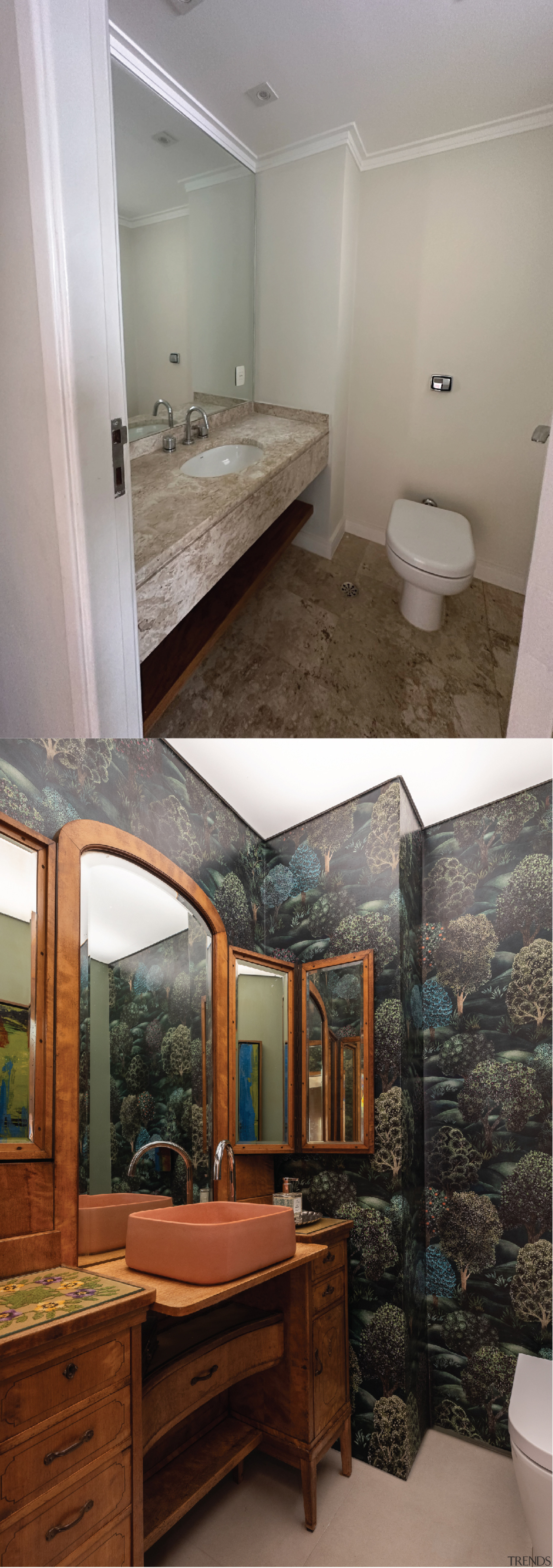 Powder room – before and after. - A 