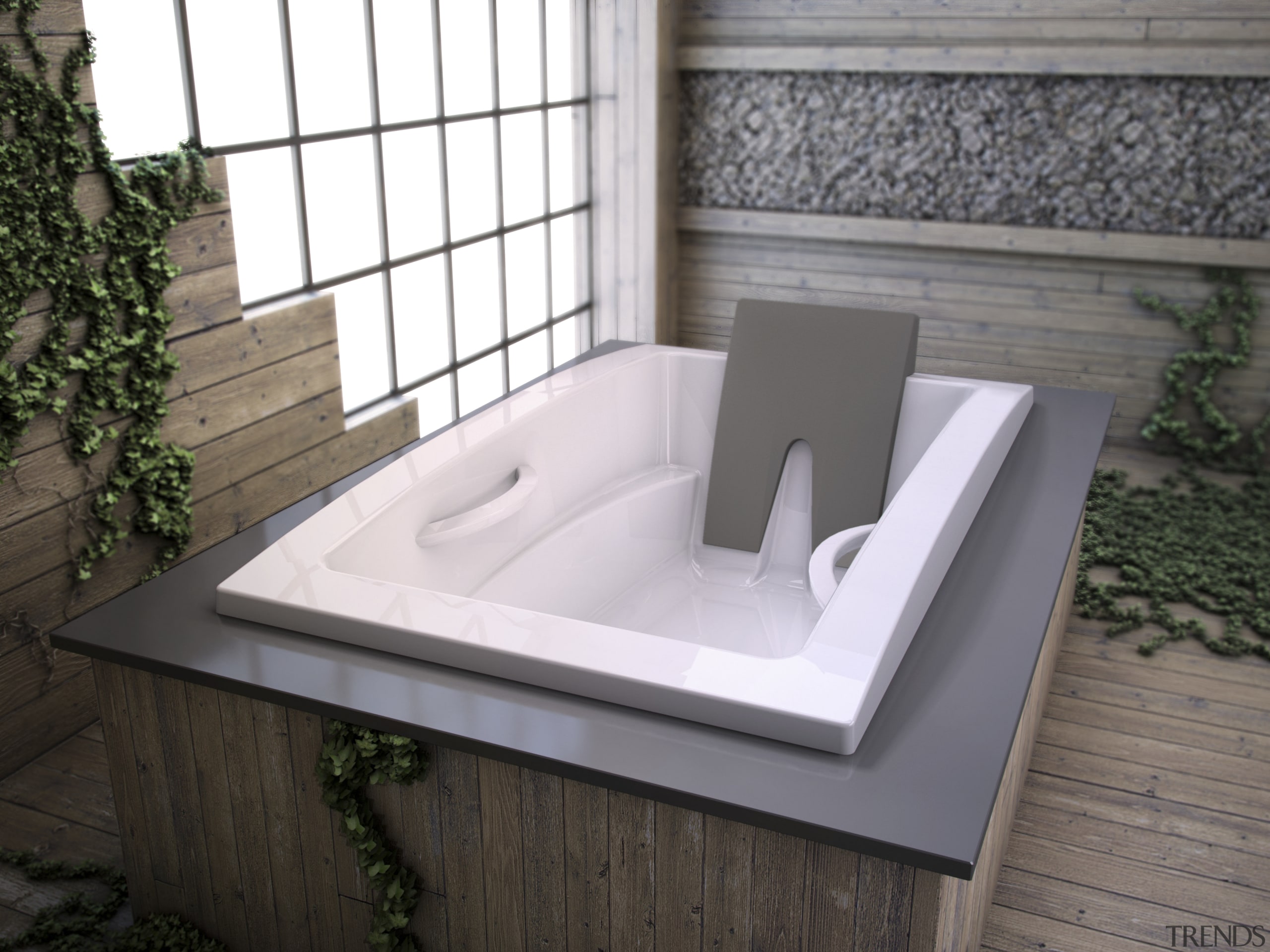 View of contemporary tub. - View of contemporary angle, bathroom sink, bathtub, plumbing fixture, product design, sink, gray, white