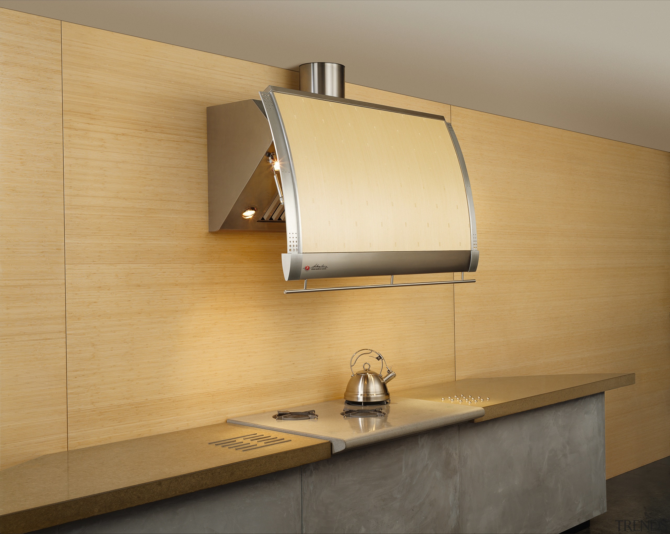 View of the rangehood - View of the cabinetry, countertop, floor, interior design, light fixture, lighting, plywood, product design, under cabinet lighting, wall, wood, orange, brown