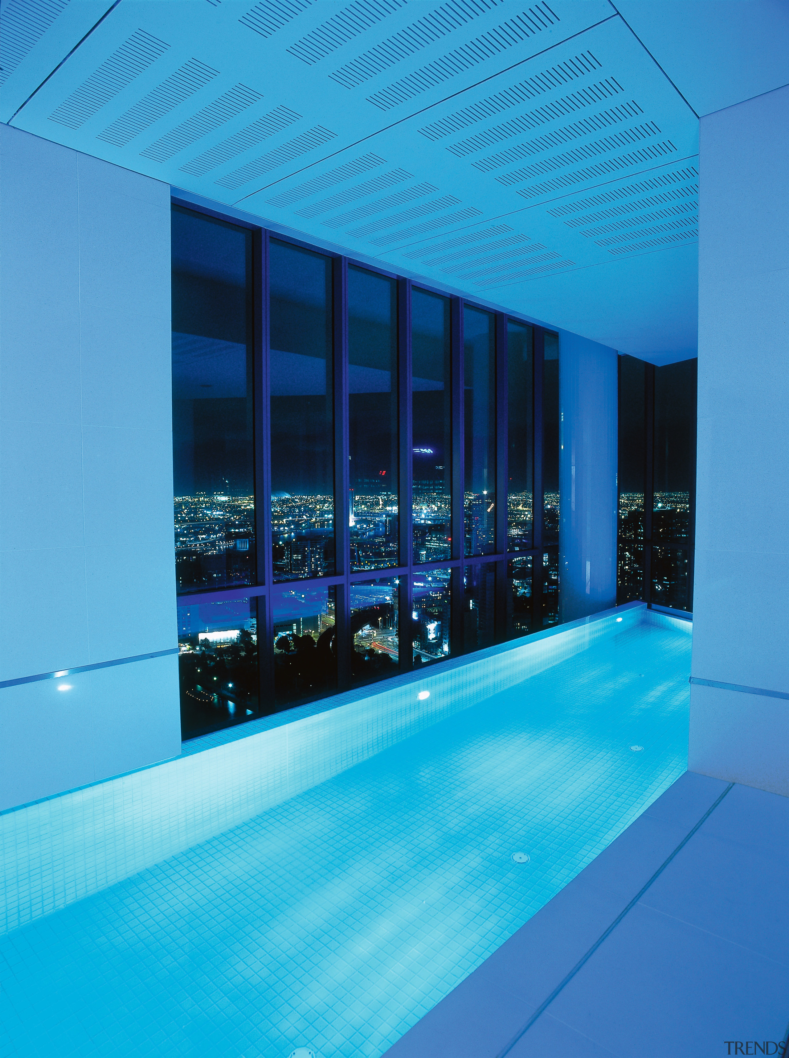 the freshwater place tower features a pool on architecture, azure, blue, ceiling, daylighting, glass, interior design, leisure, leisure centre, light, lighting, sky, swimming pool, window, teal