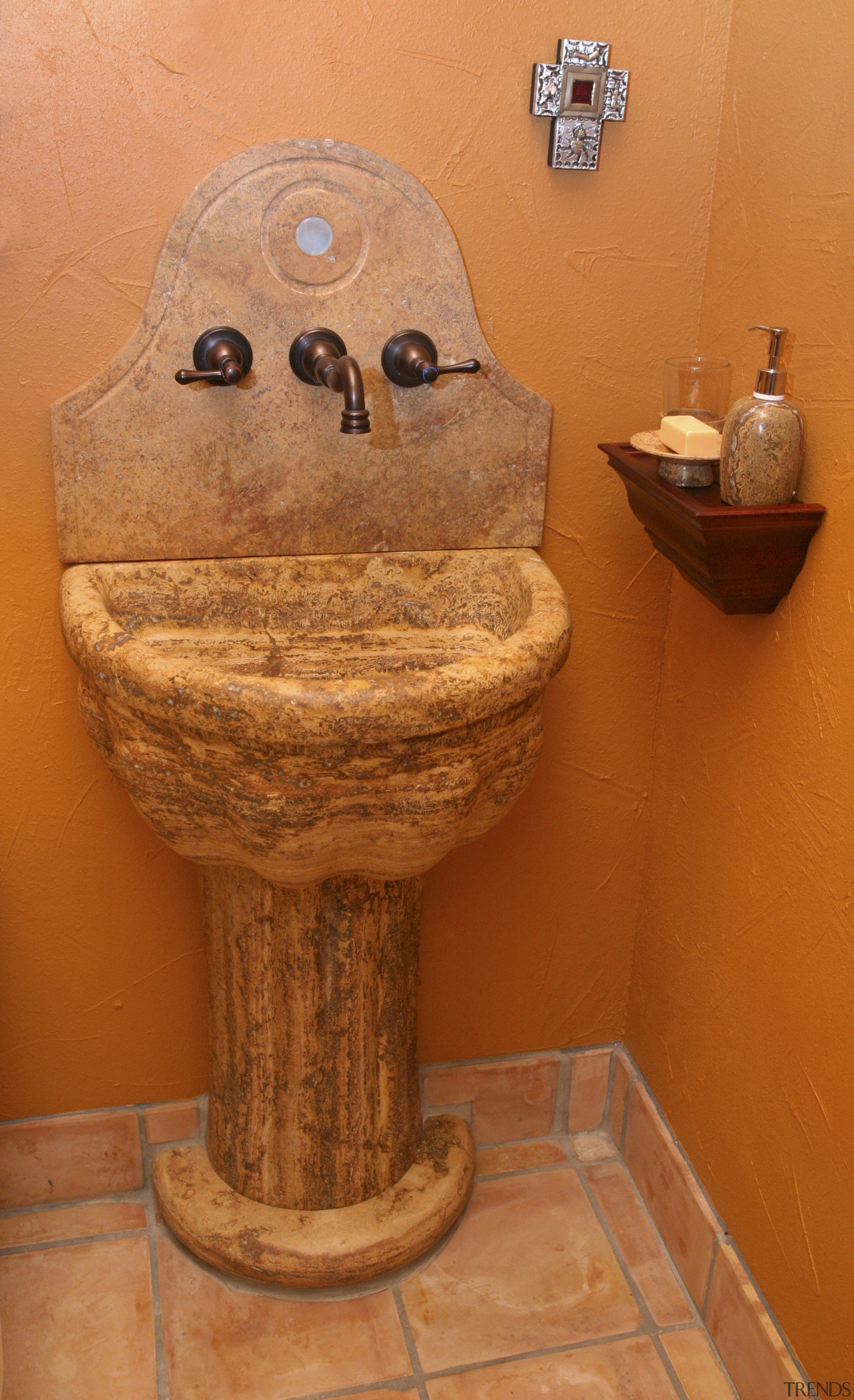 Image of custom made basin by de la ceramic, plumbing fixture, wood, brown, orange