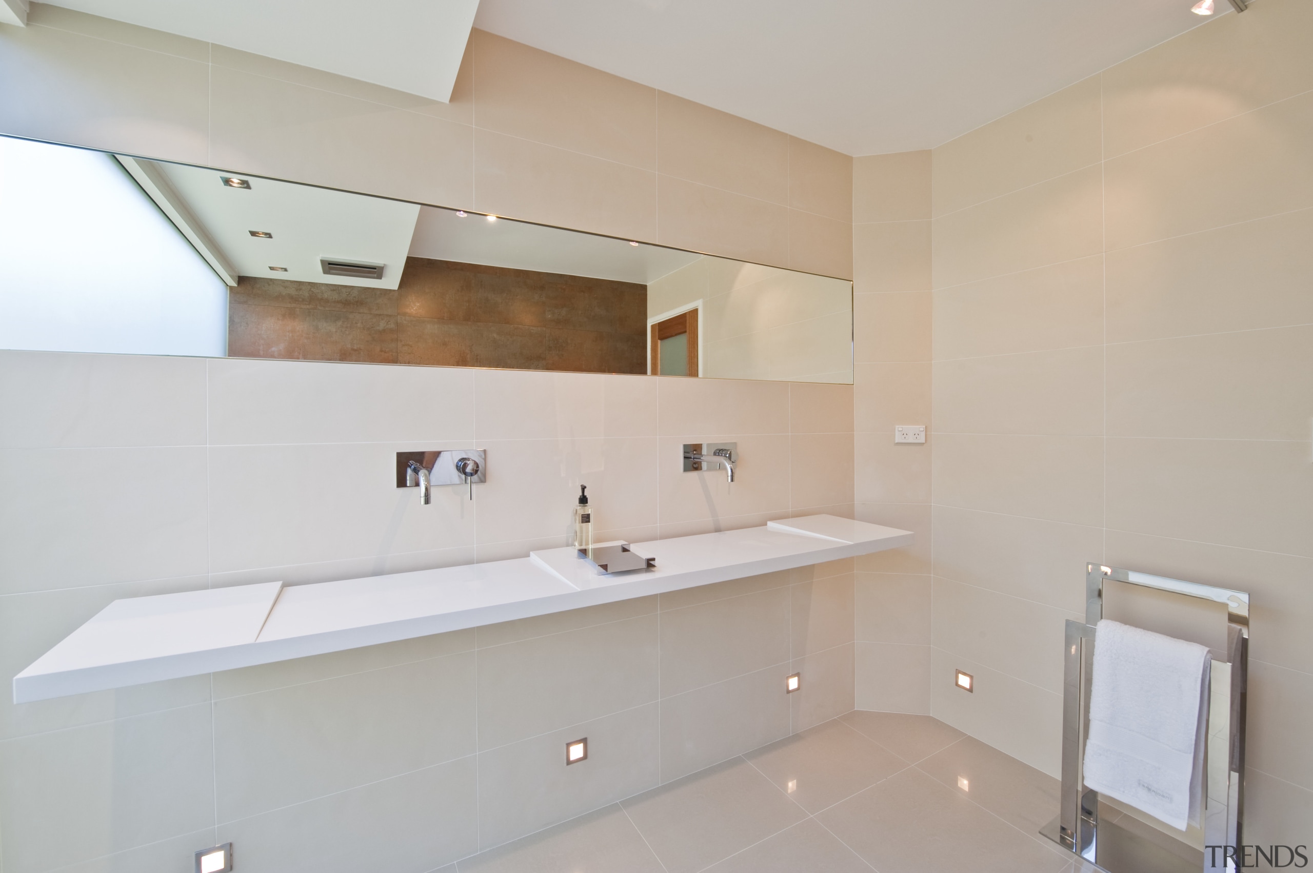 View of home theater powder room designed by architecture, bathroom, floor, home, house, interior design, property, real estate, room, sink, gray