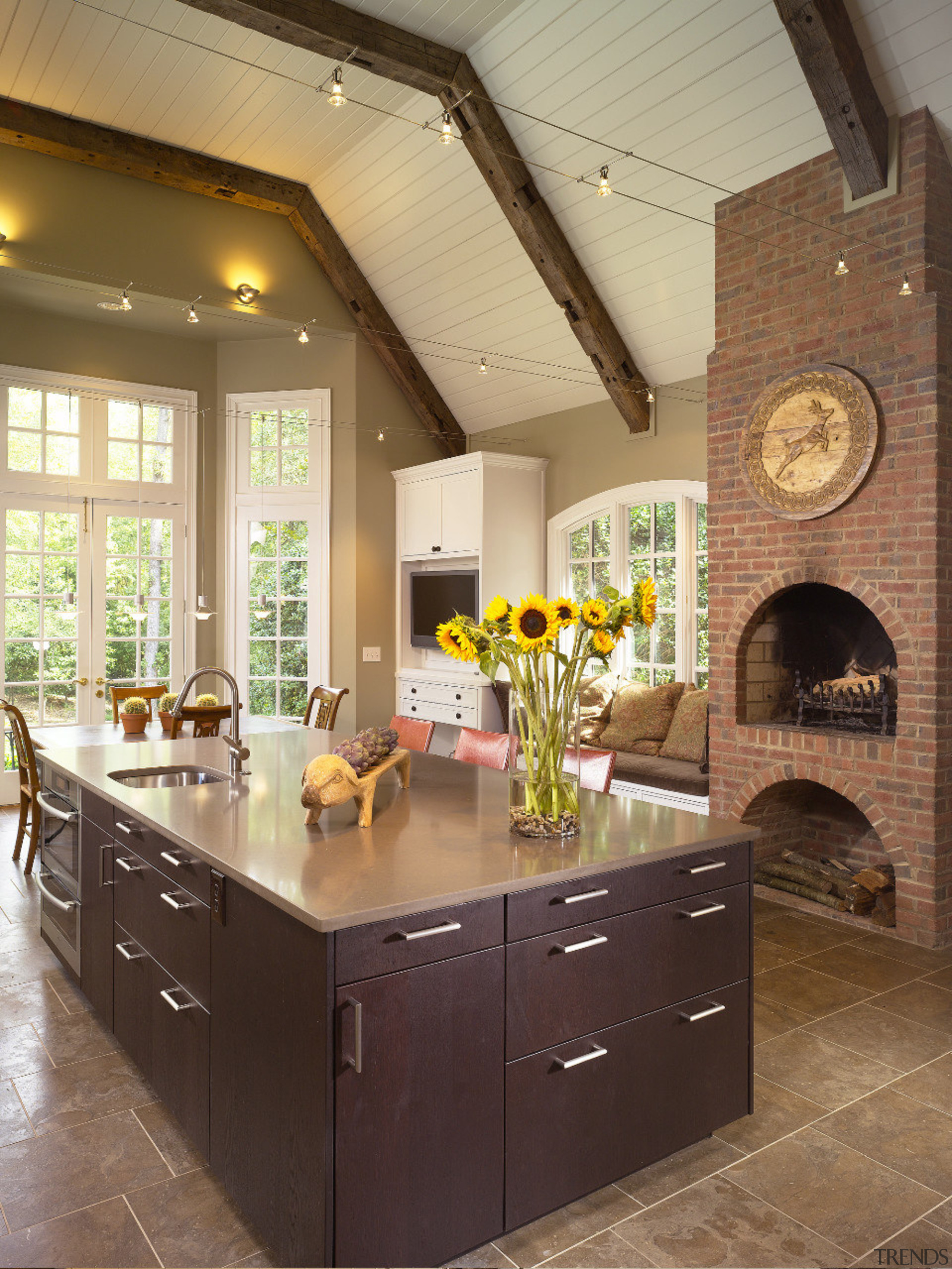 View of a kitchen designed by a NKBA cabinetry, ceiling, countertop, cuisine classique, estate, floor, flooring, home, interior design, kitchen, real estate, room, brown, orange