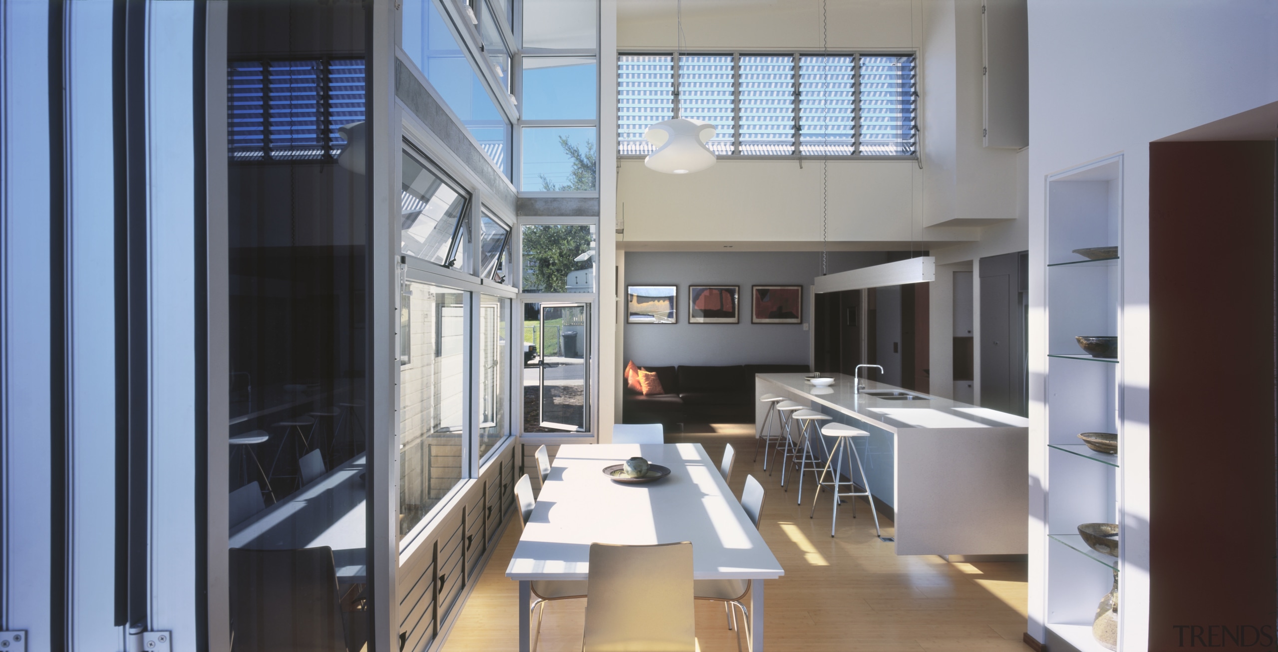 View of the main dining area featuring bamboo apartment, architecture, daylighting, house, interior design, gray