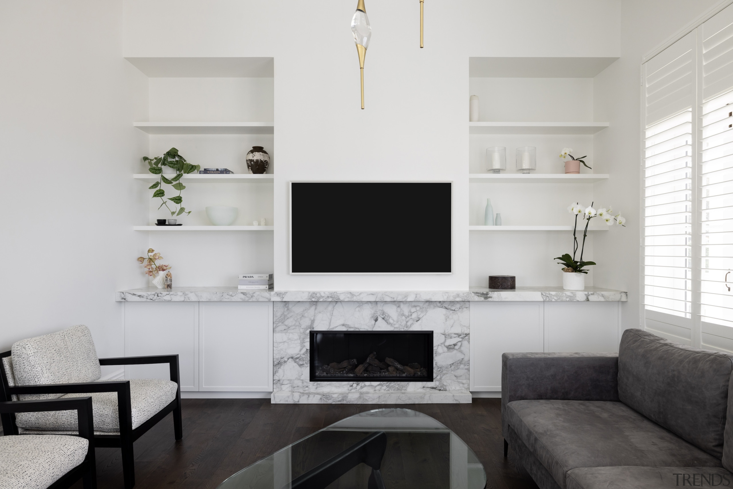 The marble fire surround in the living area 