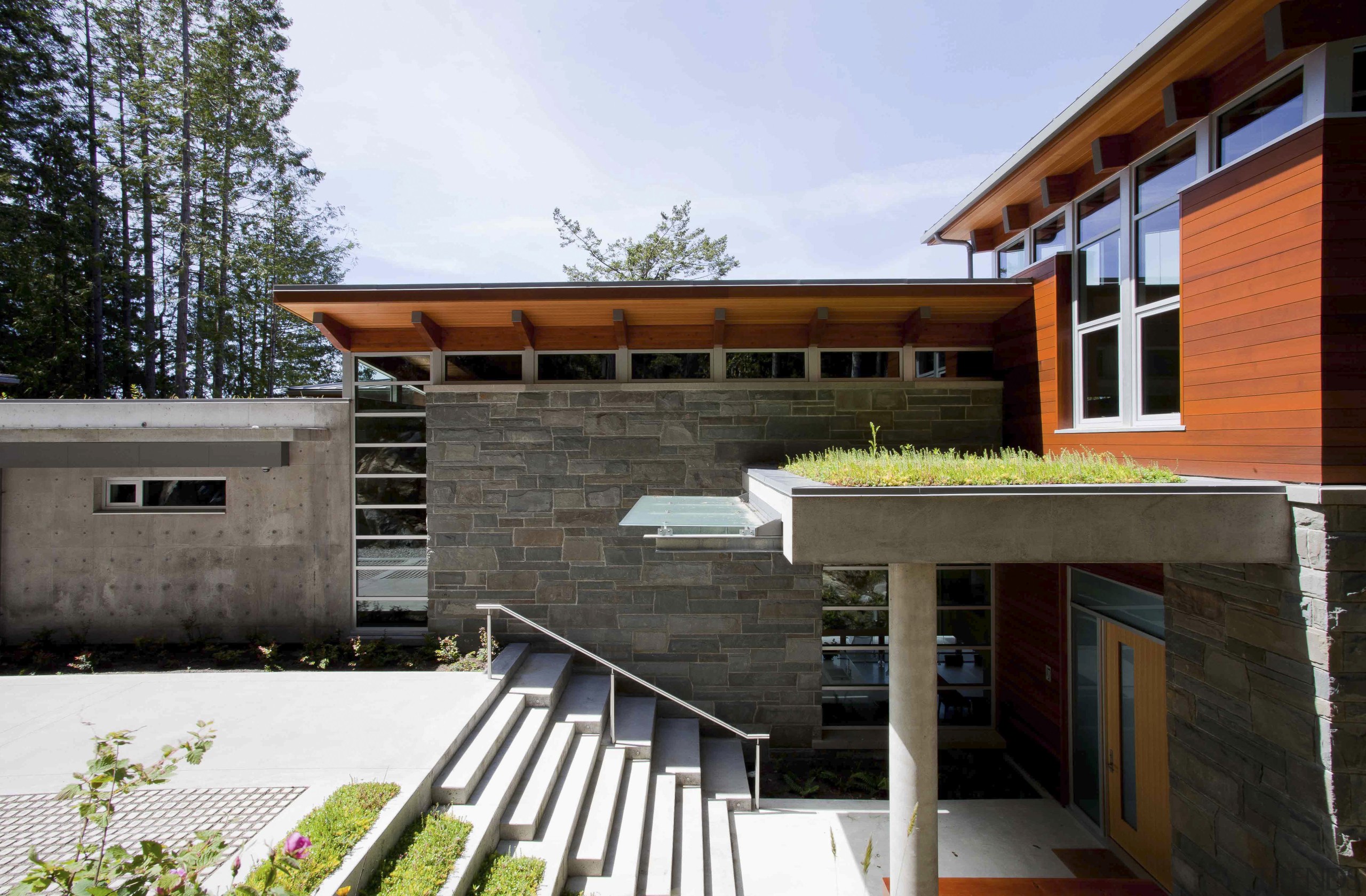 View of entrance area. - View of entrance architecture, building, elevation, facade, home, house, property, real estate, residential area, roof, black, white