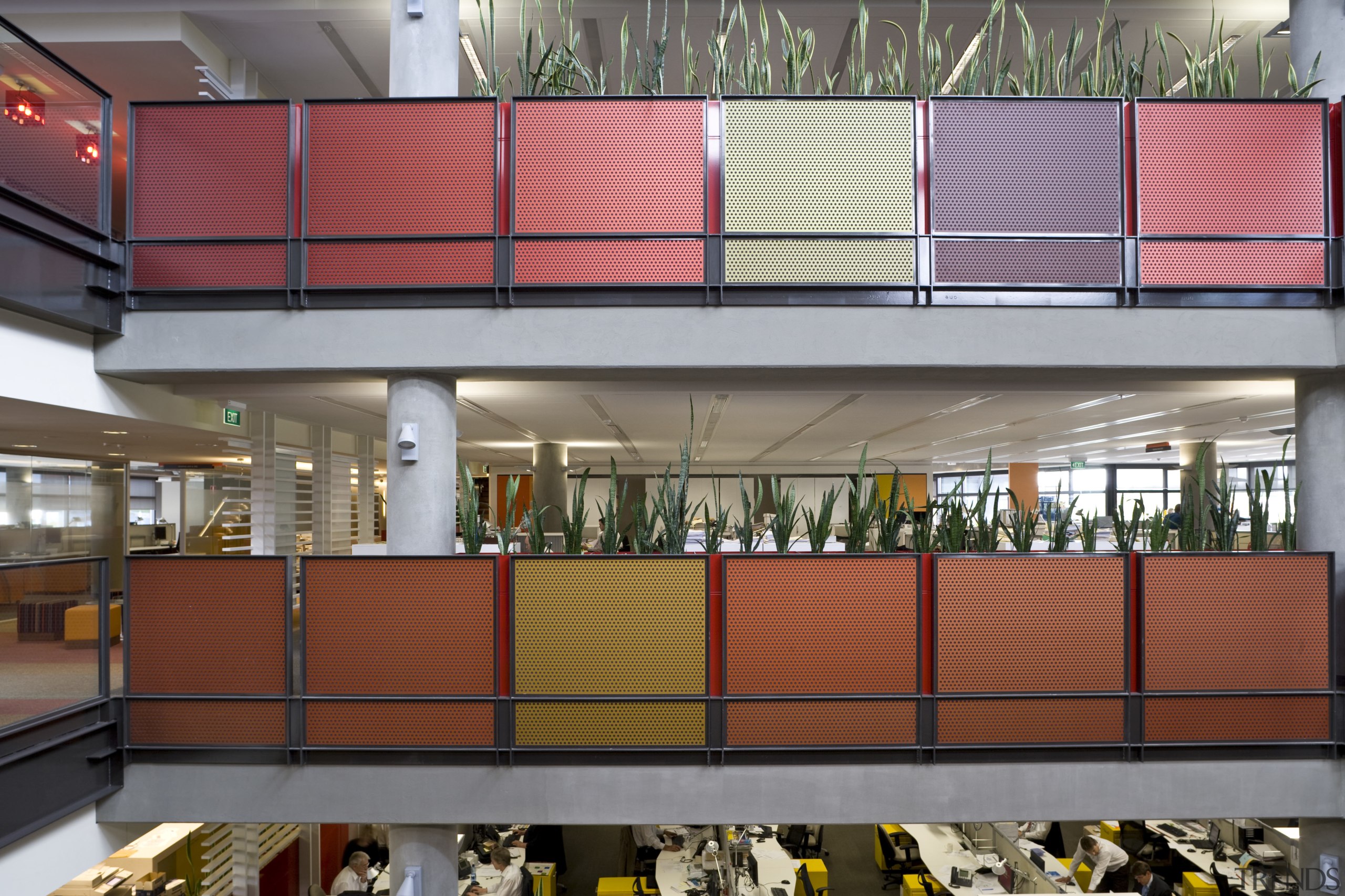 Interior view of the office areas inside the architecture, gray