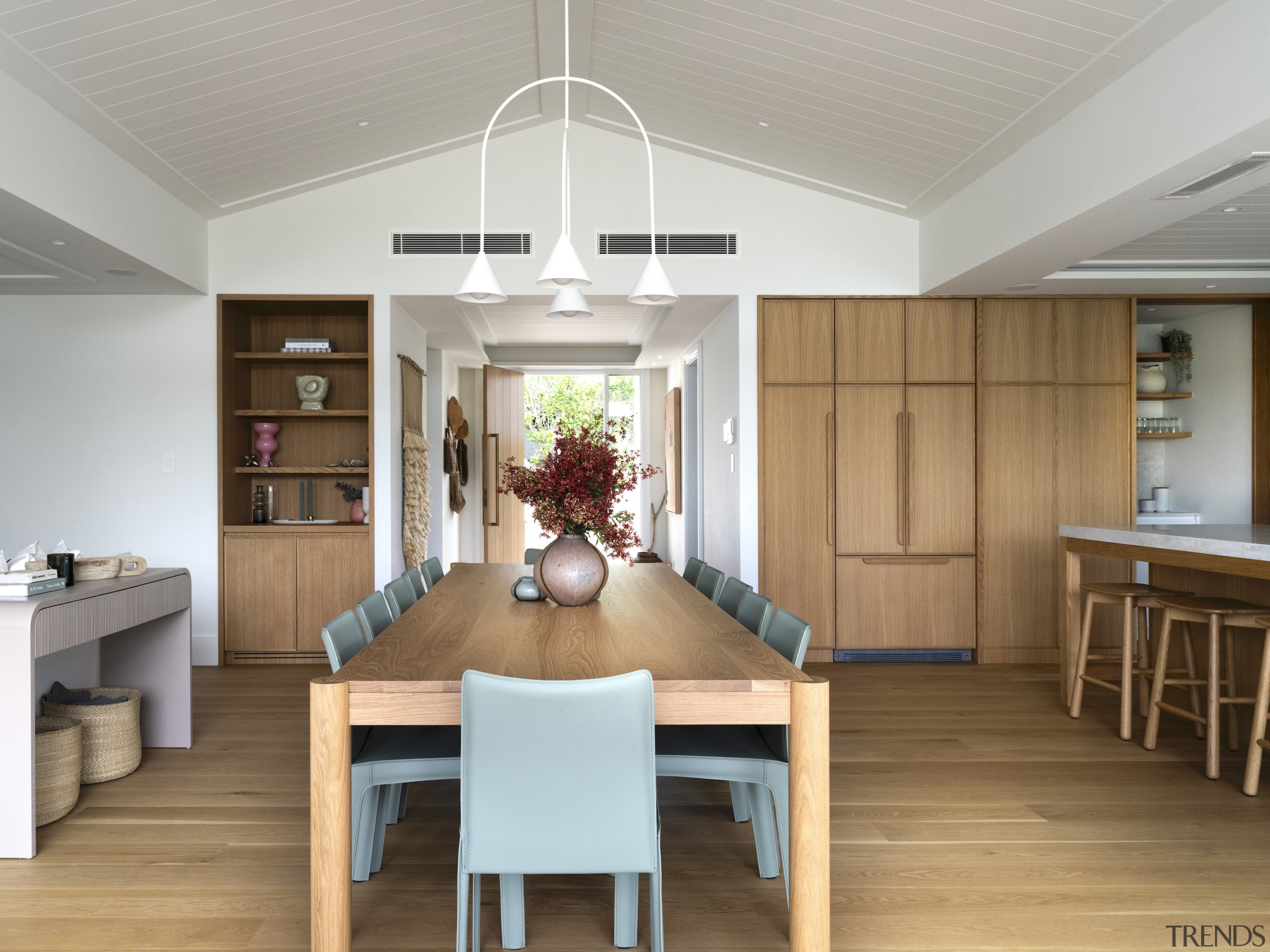 The wood cabinetry has a furniture like appeal. 