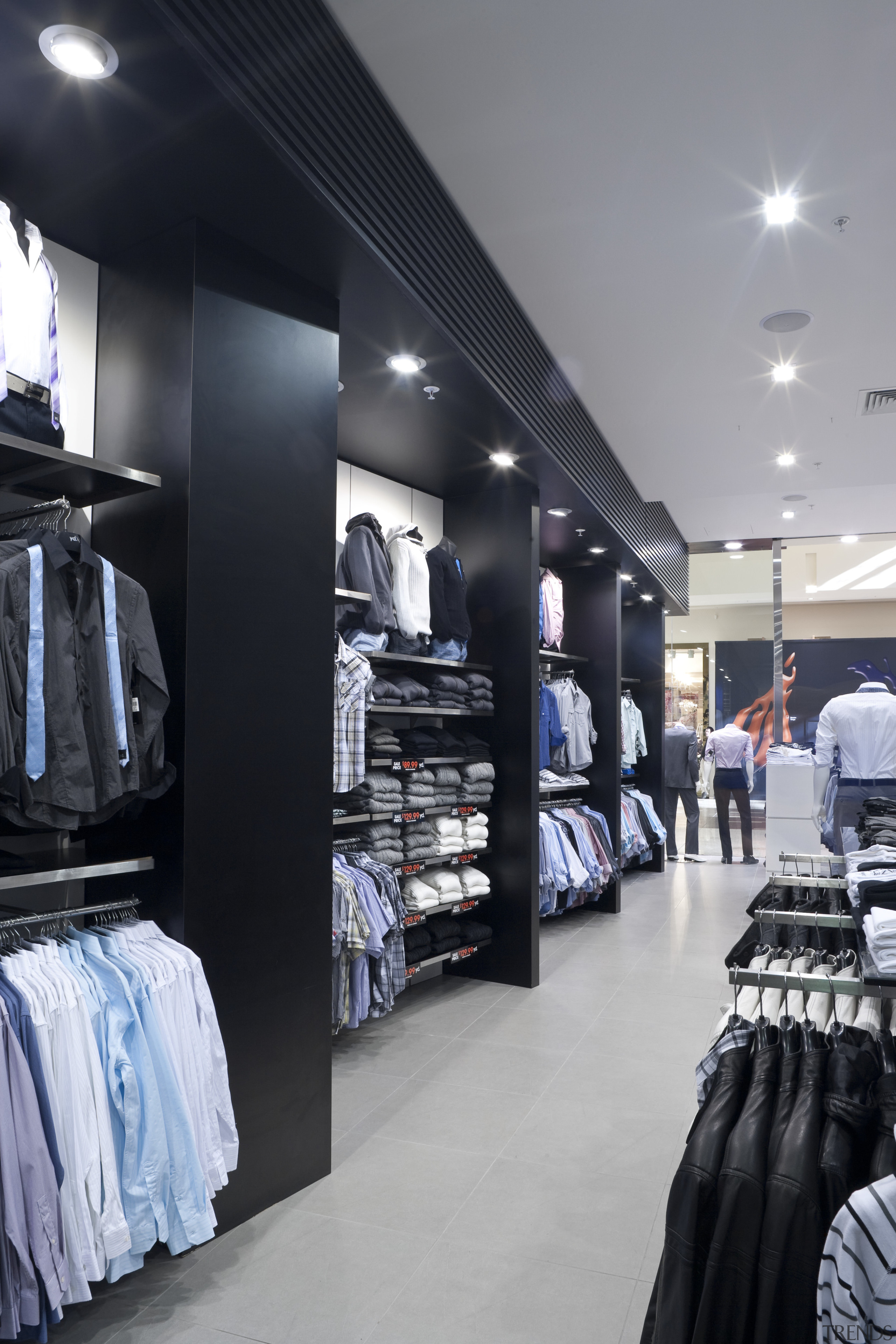 View of shops fitted by Dimension Shopfitters. - boutique, closet, interior design, retail, gray, black