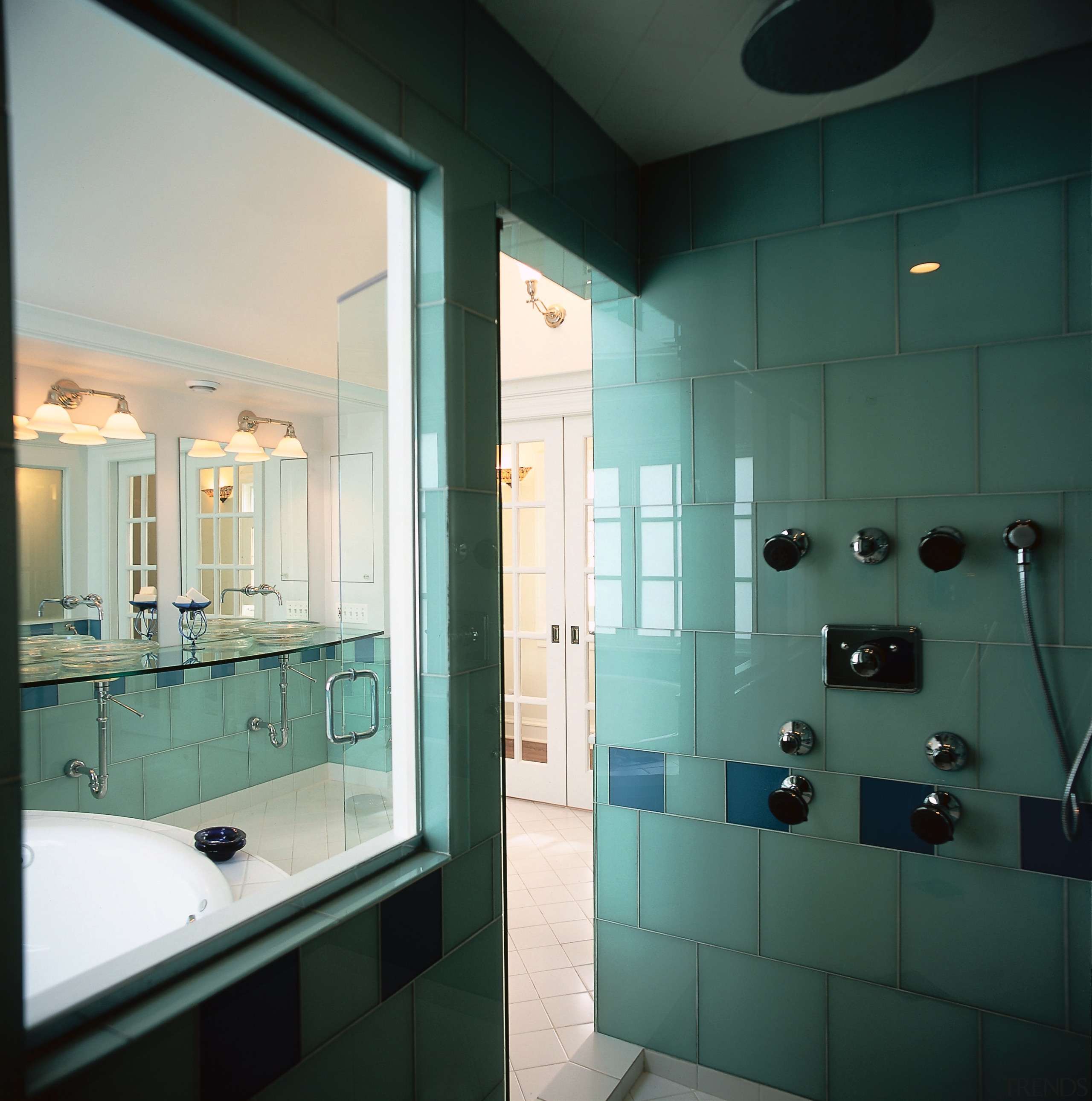 View of the shower unit - View of bathroom, ceiling, glass, interior design, room, black