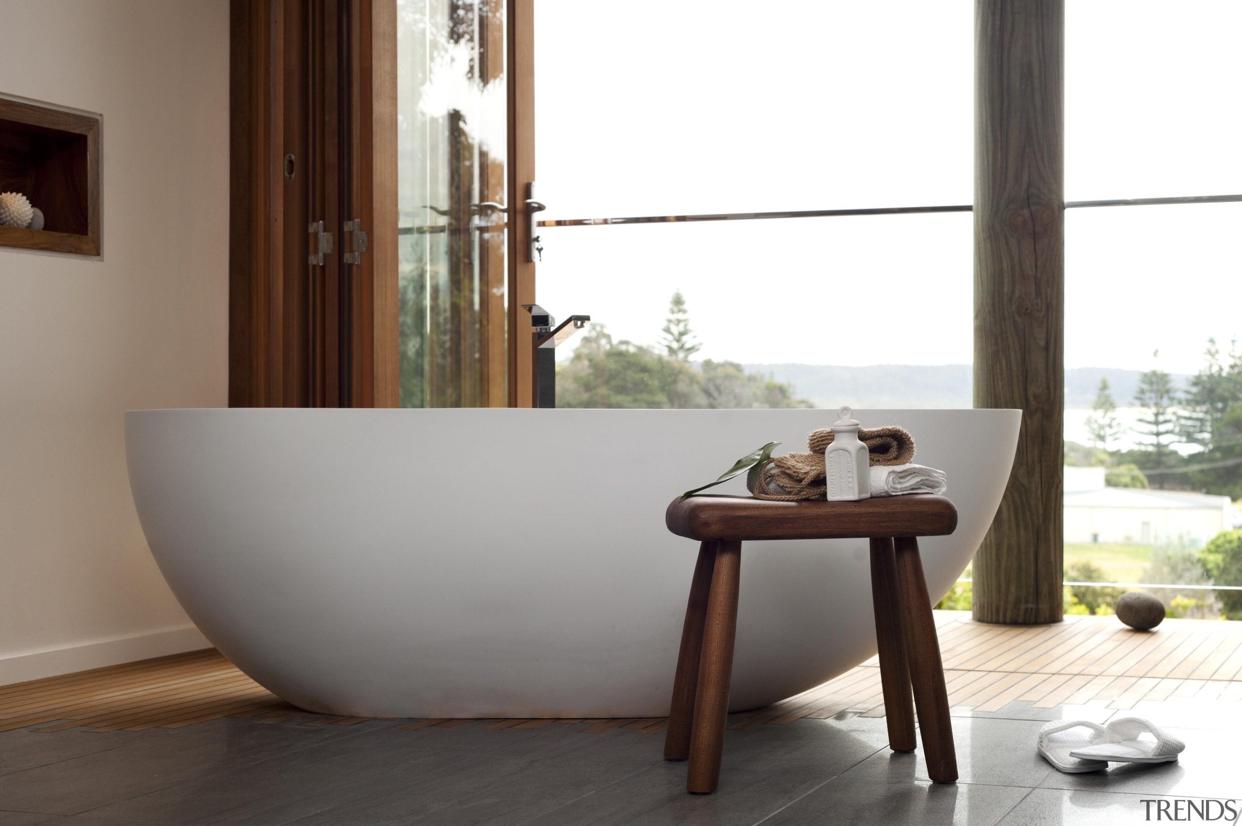 Winner Bathroom Design of the Year ACT Sthn bathroom, bathtub, floor, flooring, furniture, home, interior design, plumbing fixture, product design, table, tap, window, wood, white, gray