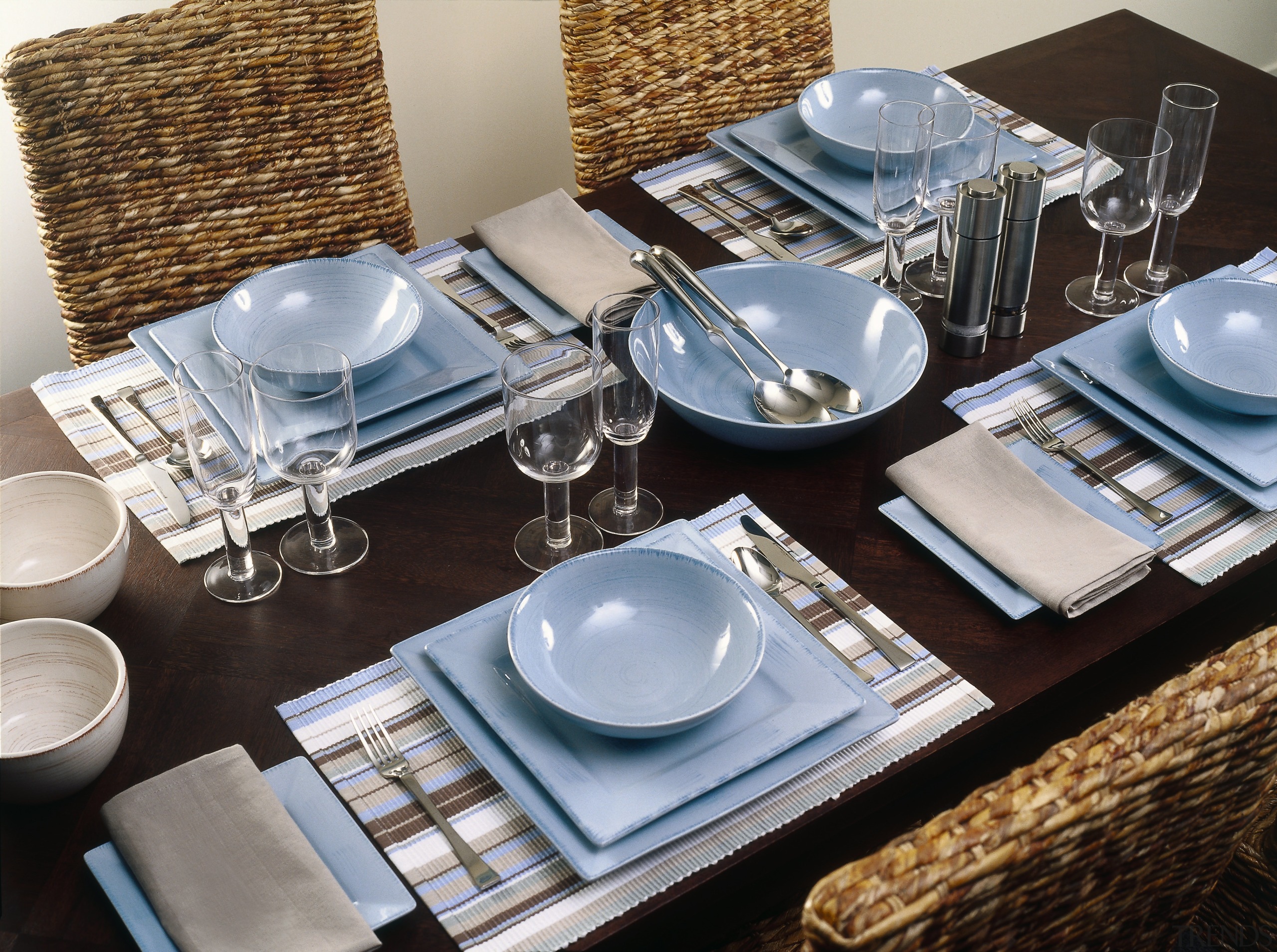 View of this dining area - View of furniture, porcelain, table, tableware, gray, black