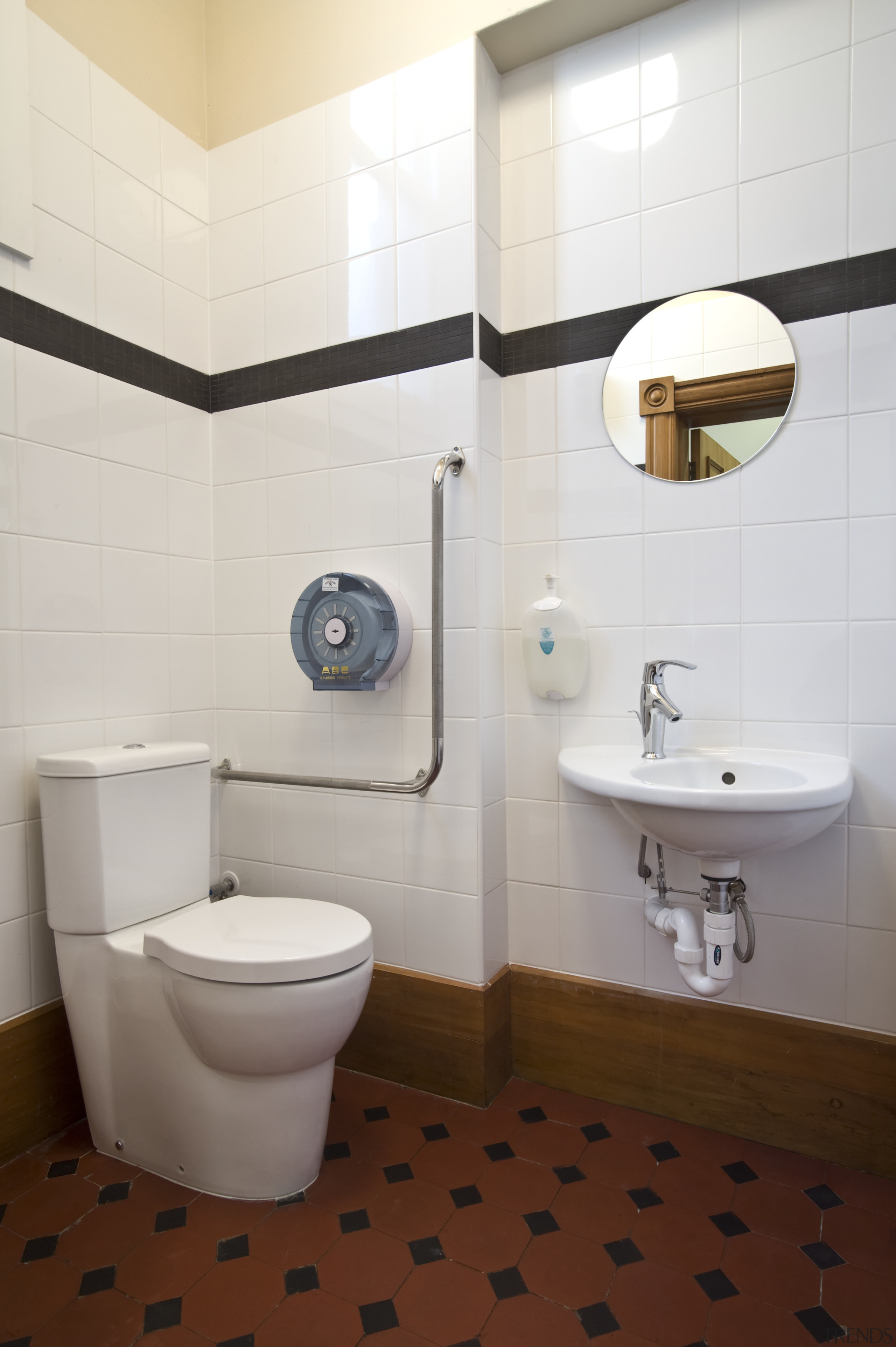 For this project, a family style cafe within bathroom, bathroom sink, bidet, ceramic, floor, interior design, plumbing fixture, product design, public toilet, purple, room, sink, tap, tile, toilet, toilet paper, toilet seat, wall, white