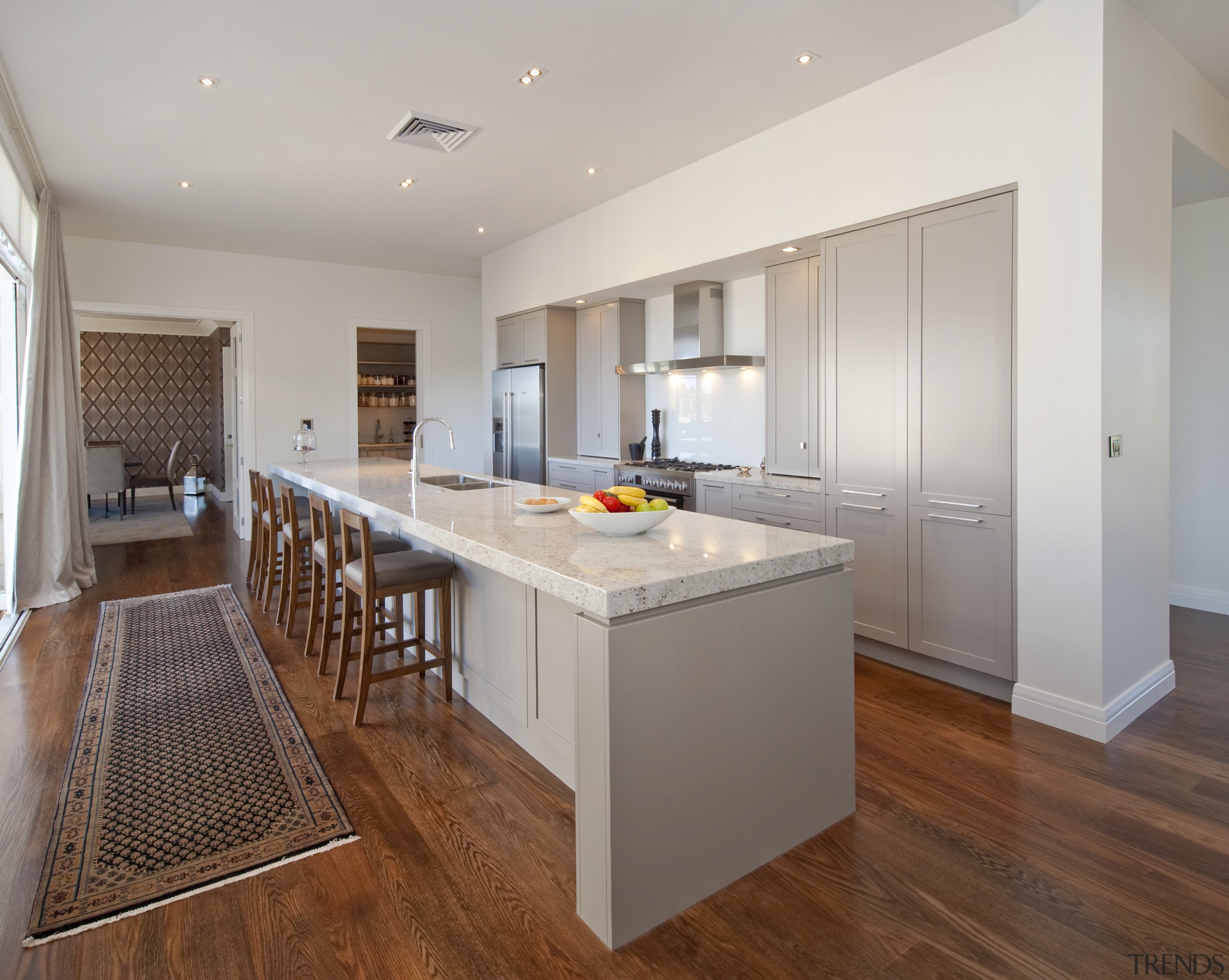 View of the kitchen of this house built countertop, floor, flooring, hardwood, interior design, kitchen, laminate flooring, property, real estate, room, wood flooring, gray, brown