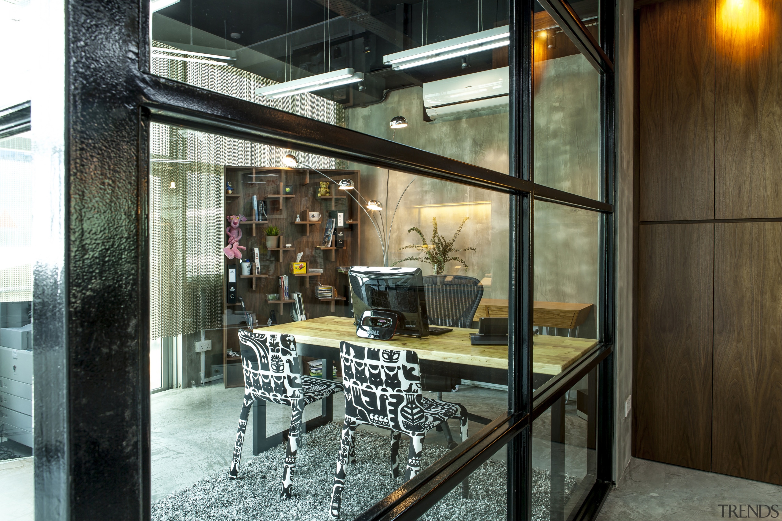 Warner Music - Vibrant hip workplace - Warner glass, interior design, brown, black