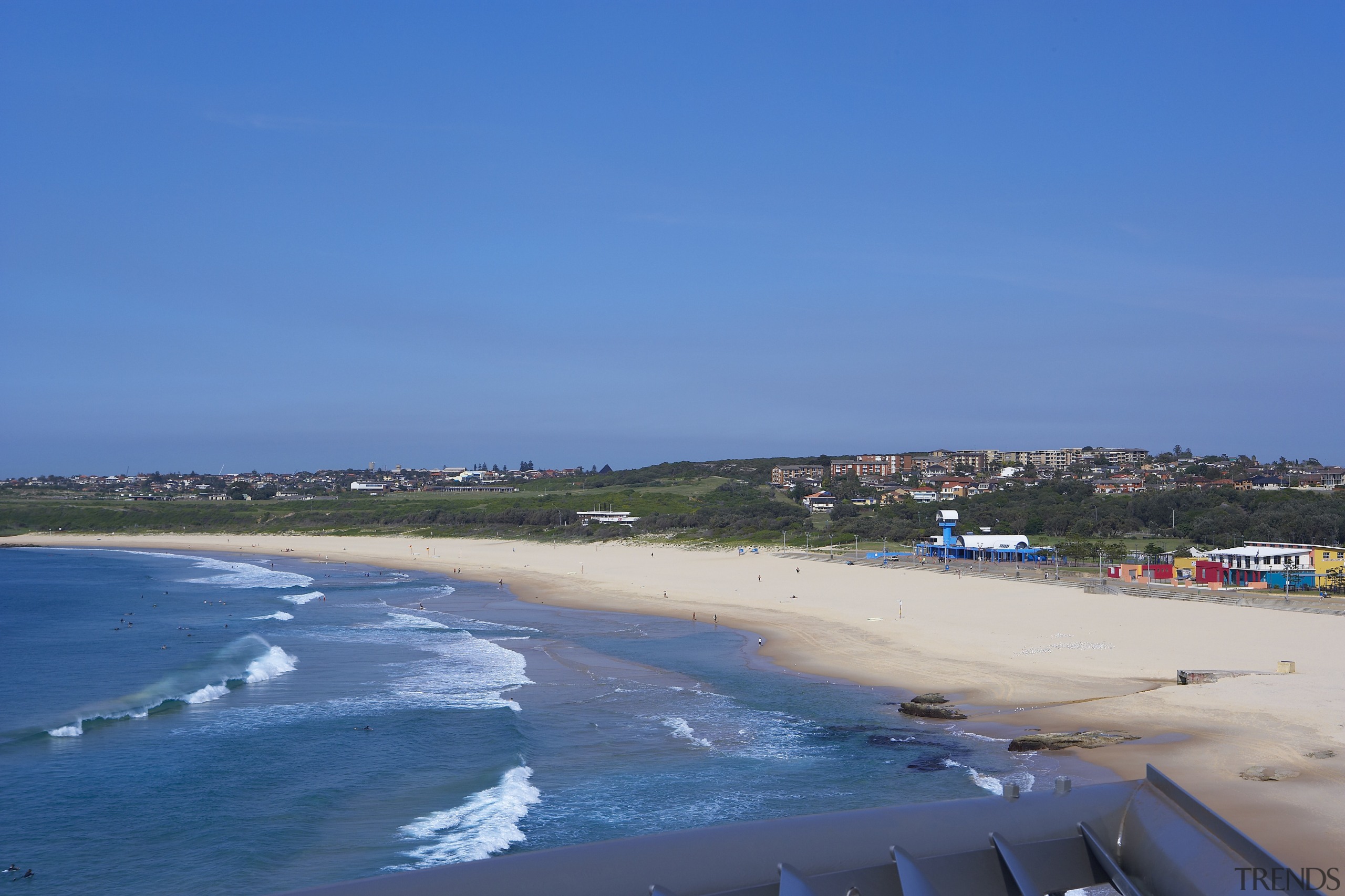 View of neighboring beach from balcony of an bay, beach, body of water, cape, coast, coastal and oceanic landforms, daytime, horizon, inlet, ocean, promontory, sand, sea, shore, sky, tourism, vacation, blue, teal