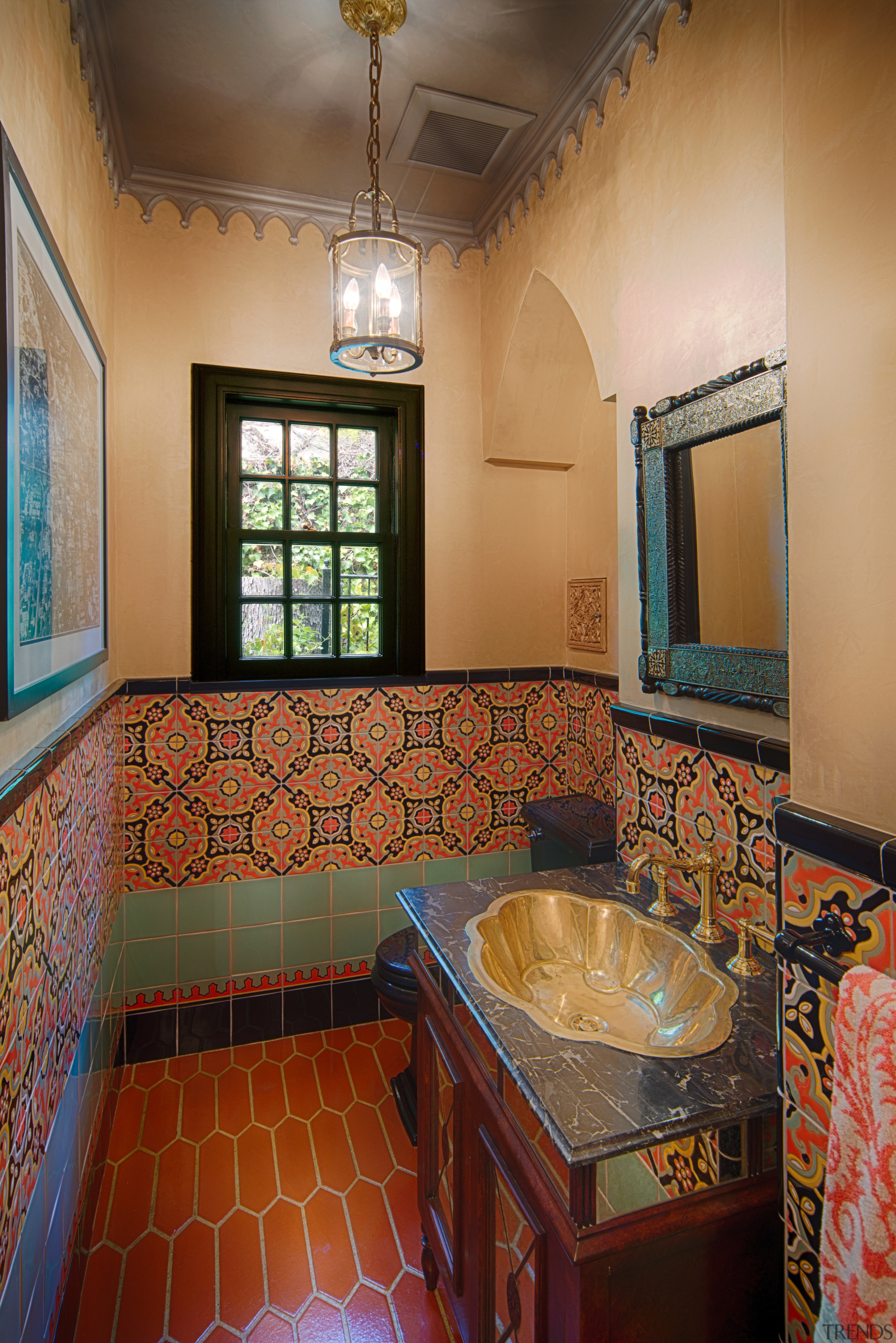 Powder rooms provide an opportunity to be a architecture, bathroom, ceiling, estate, flooring, home, house, interior design, real estate, room, wall, brown