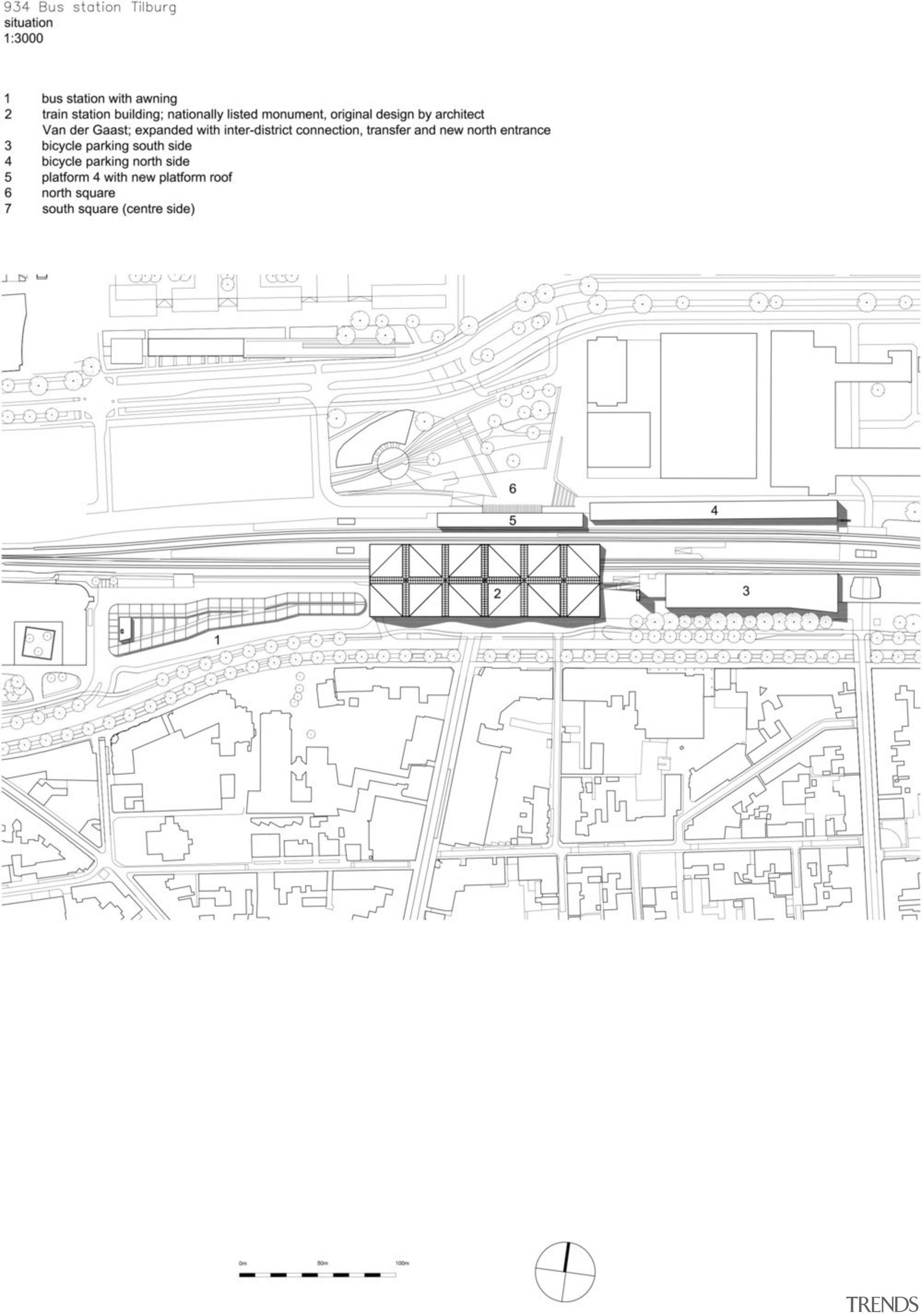 The bus station in context. - cepezed designs architecture, diagram, drawing, line, line art, technical drawing, text, white