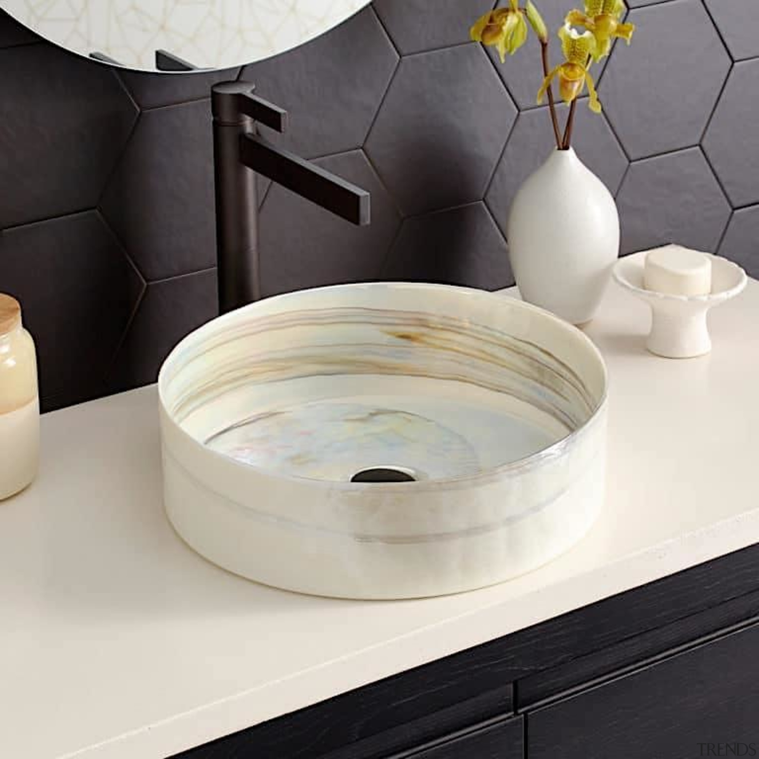 Native Trails: Murano Collection basin – the solid white, black