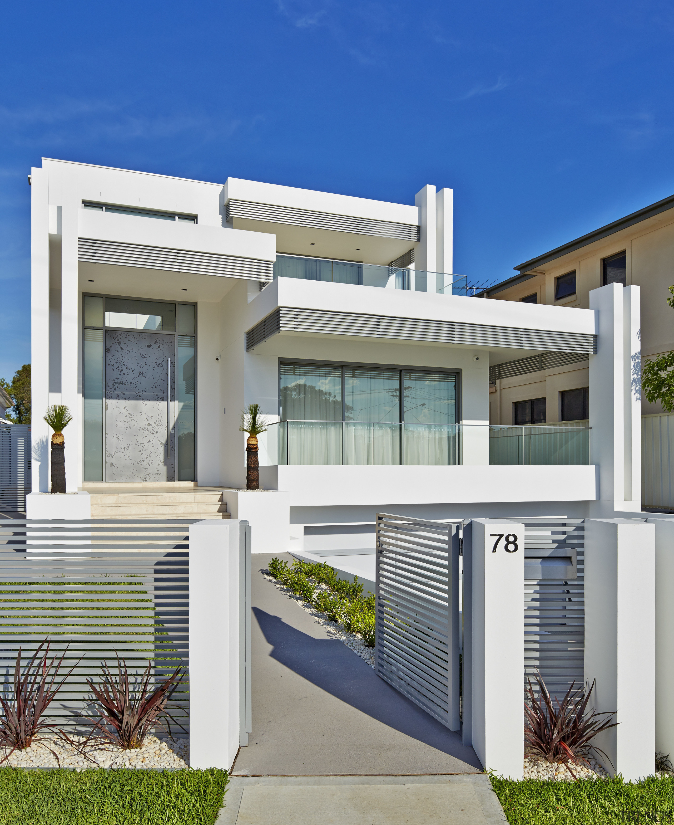 Contemporary family home by Starr Constructions - Contemporary architecture, building, elevation, estate, facade, home, house, neighbourhood, official residence, property, real estate, residential area, gray, blue