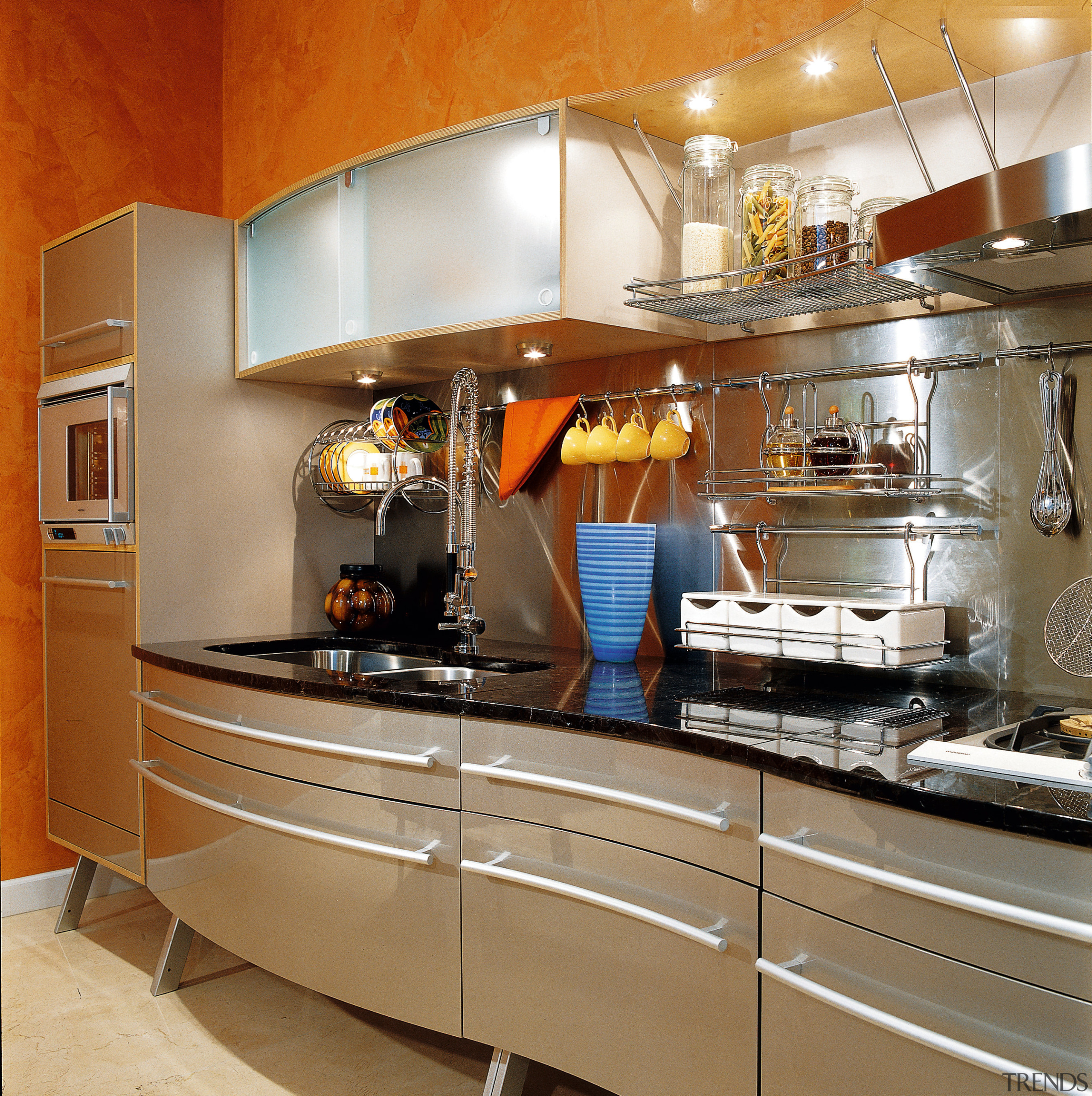 View of this contemporary kitchen - View of cabinetry, countertop, cuisine classique, interior design, kitchen, brown