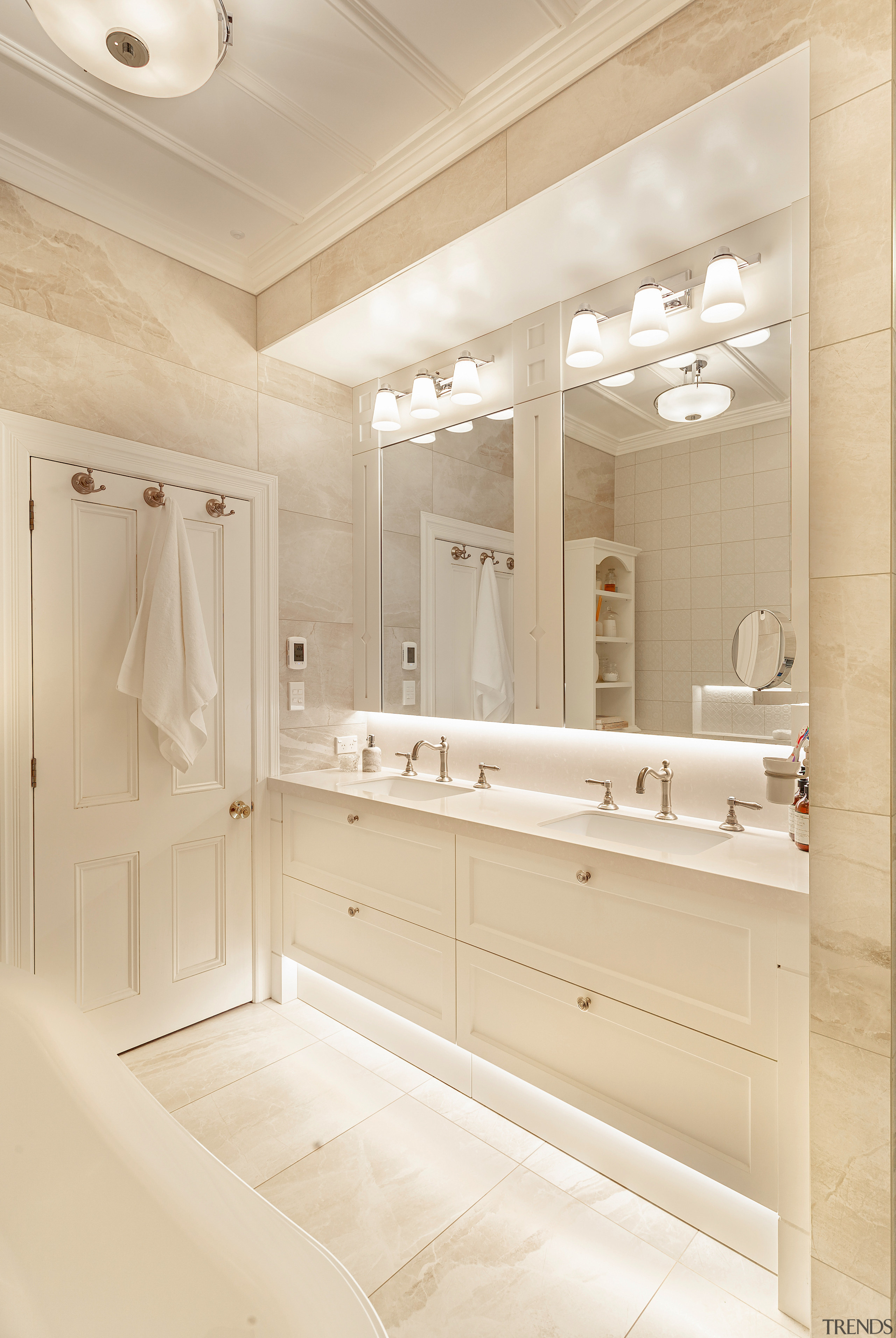 Concealed lighting accentuates the classic lines of the 