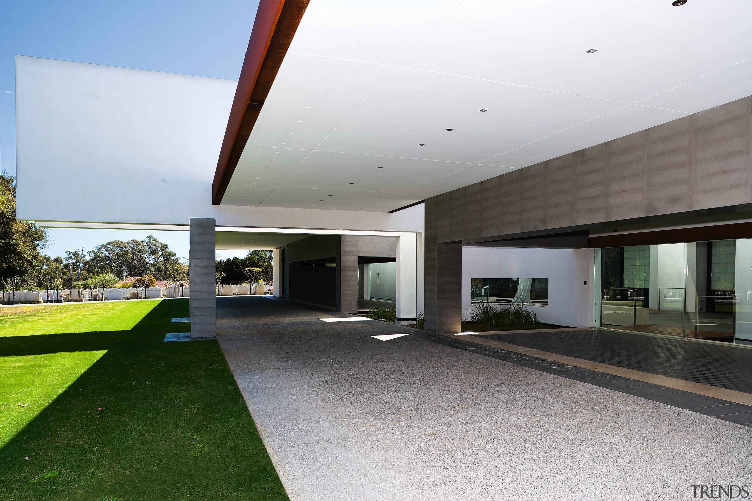 Exterior view of the freemantle Mausoleum featuring glass architecture, estate, house, real estate, white