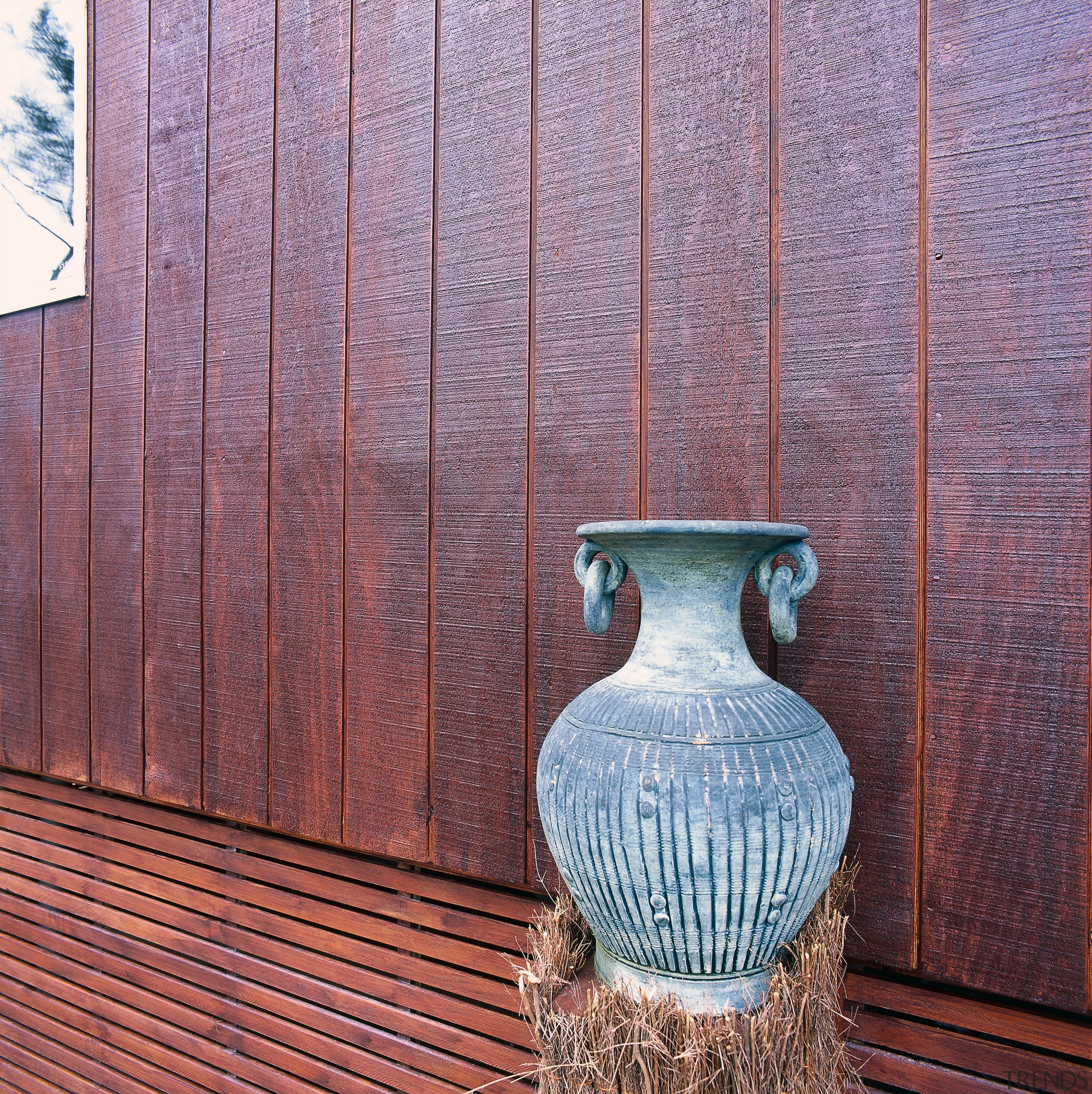 View of the home's cladding - View of wall, wood, wood stain, red, purple