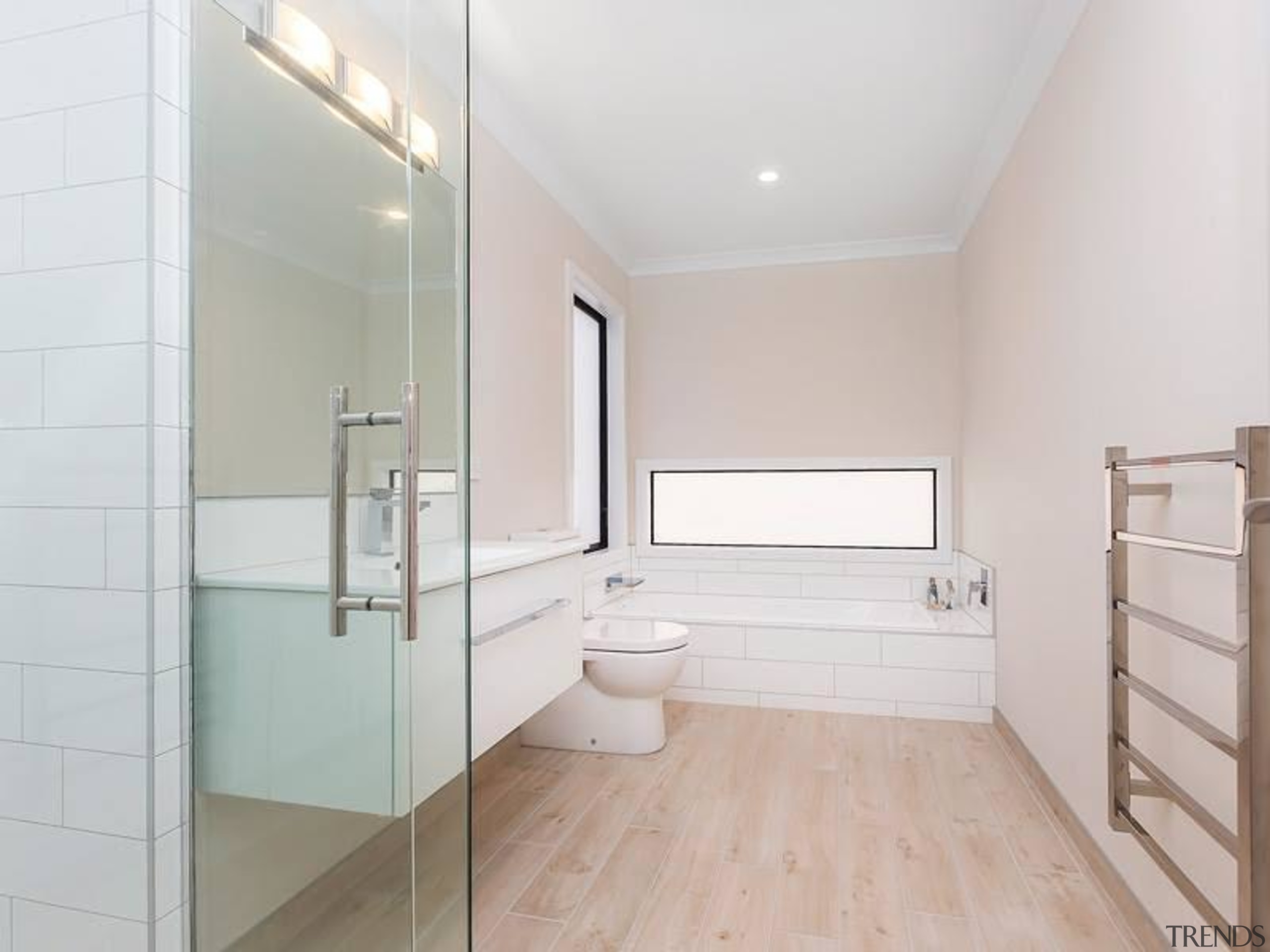 Slow-flow tapware can save on water while solar apartment, architecture, bathroom, building, ceiling, daylighting, floor, flooring, furniture, house, interior design, property, real estate, room, tile, gray