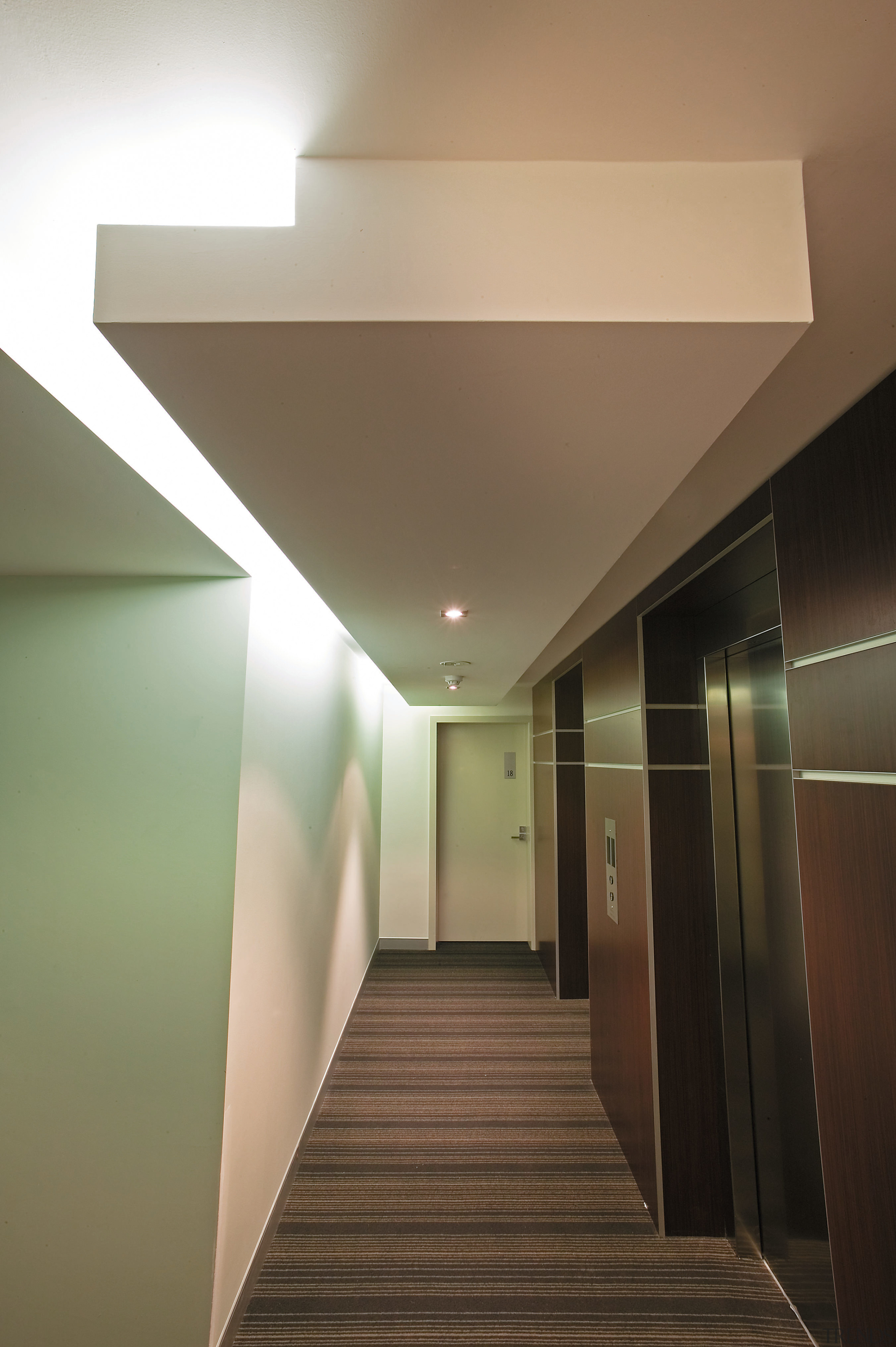 view of the interior of the HUB apartments architecture, ceiling, daylighting, floor, home, house, interior design, light, light fixture, lighting, lobby, stairs, brown