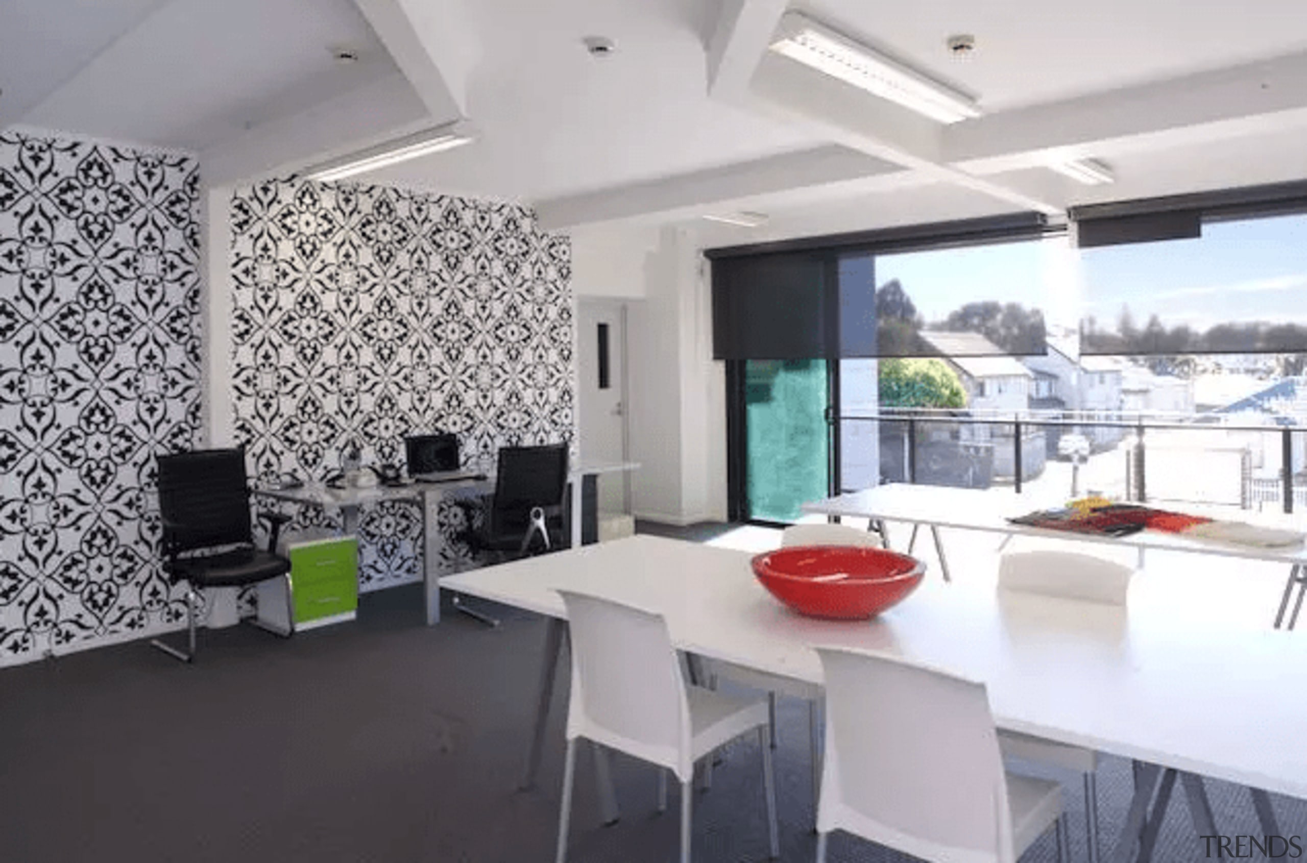 The view from one of the office spaces apartment, architecture, ceiling, interior design, property, real estate, white, gray