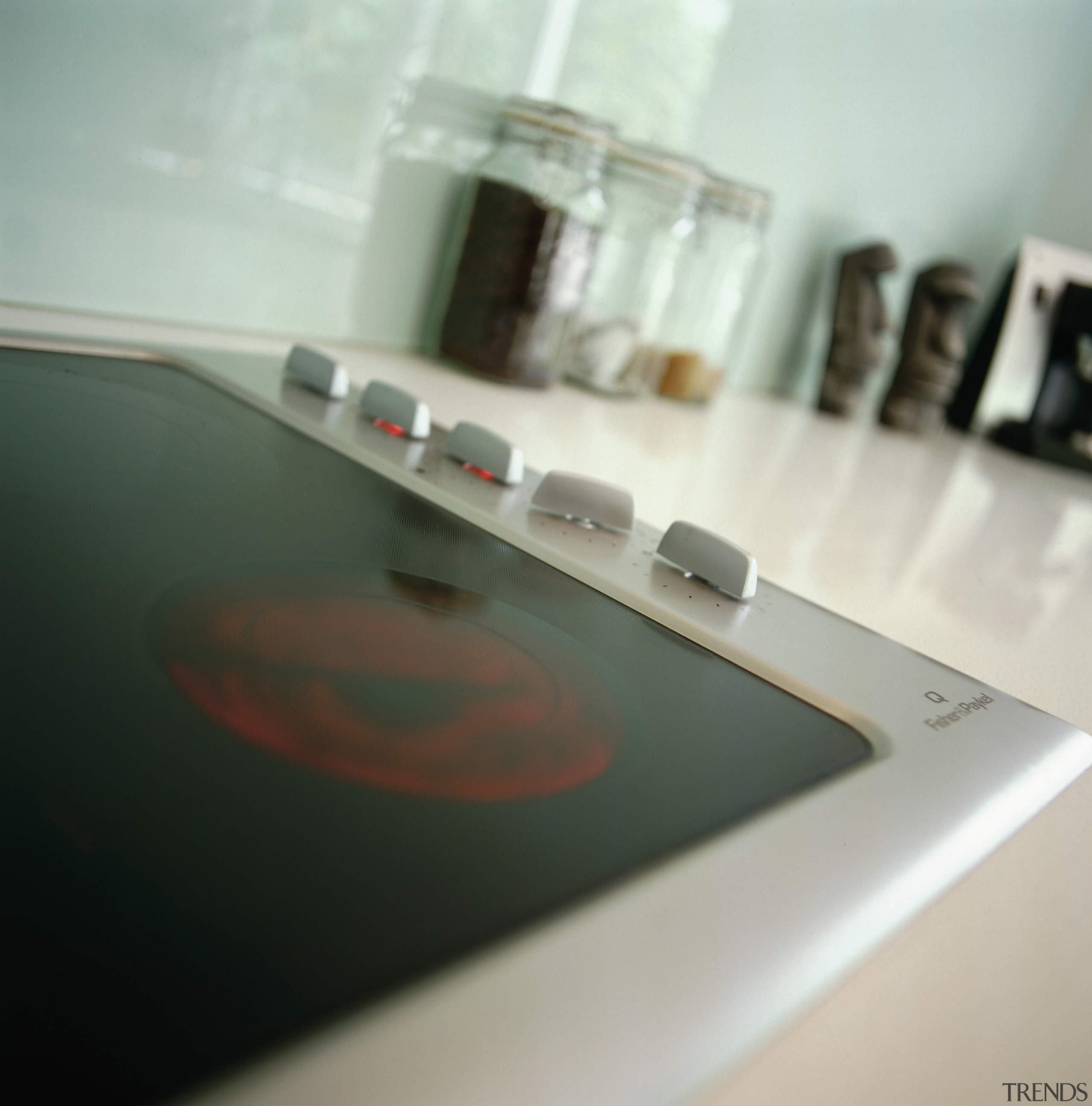 Ceramic hob with red hot surface indicator, set glass, product design, table, gray, black