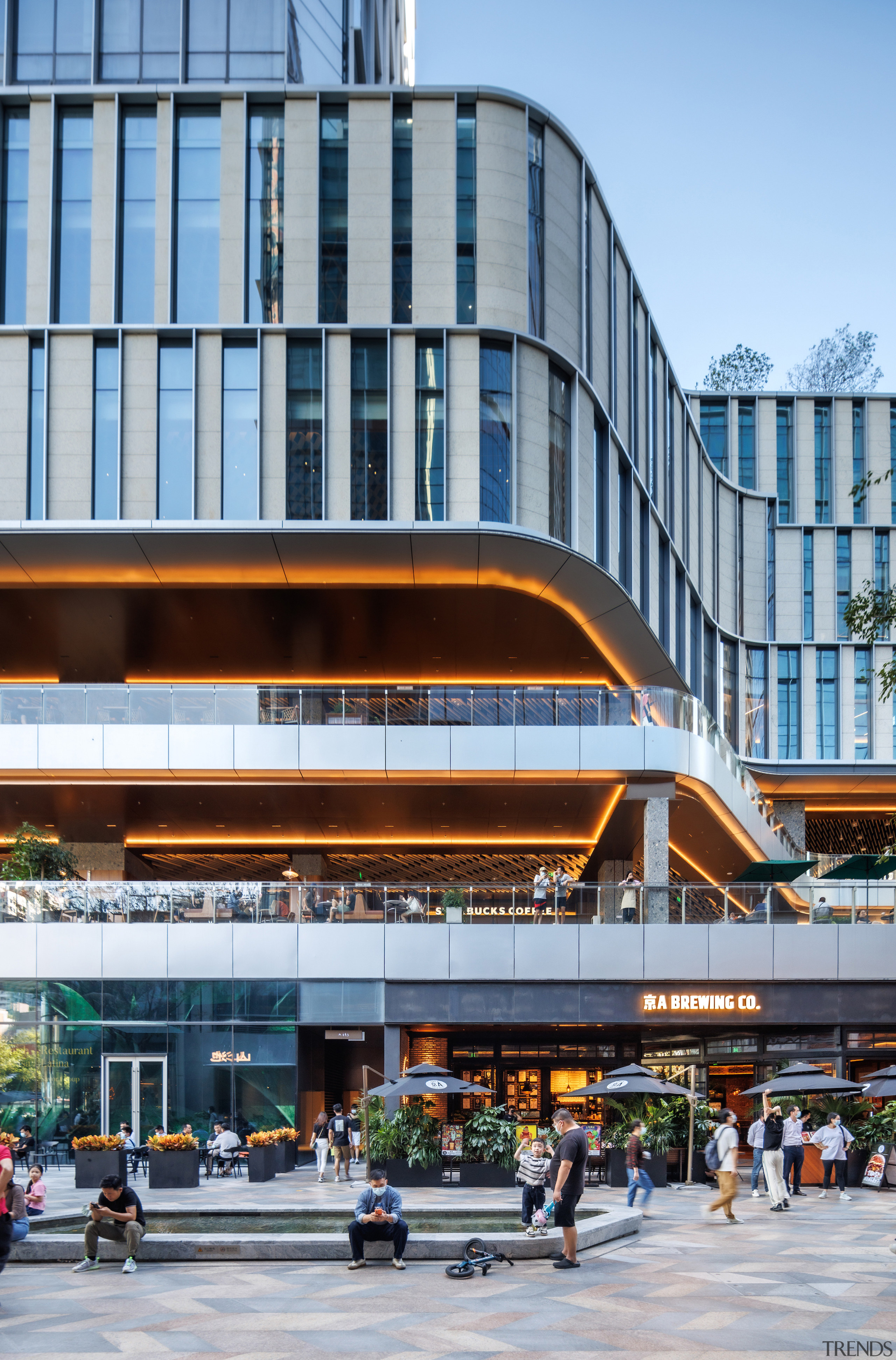 A curvaceous facade in the dynamic mixed use 