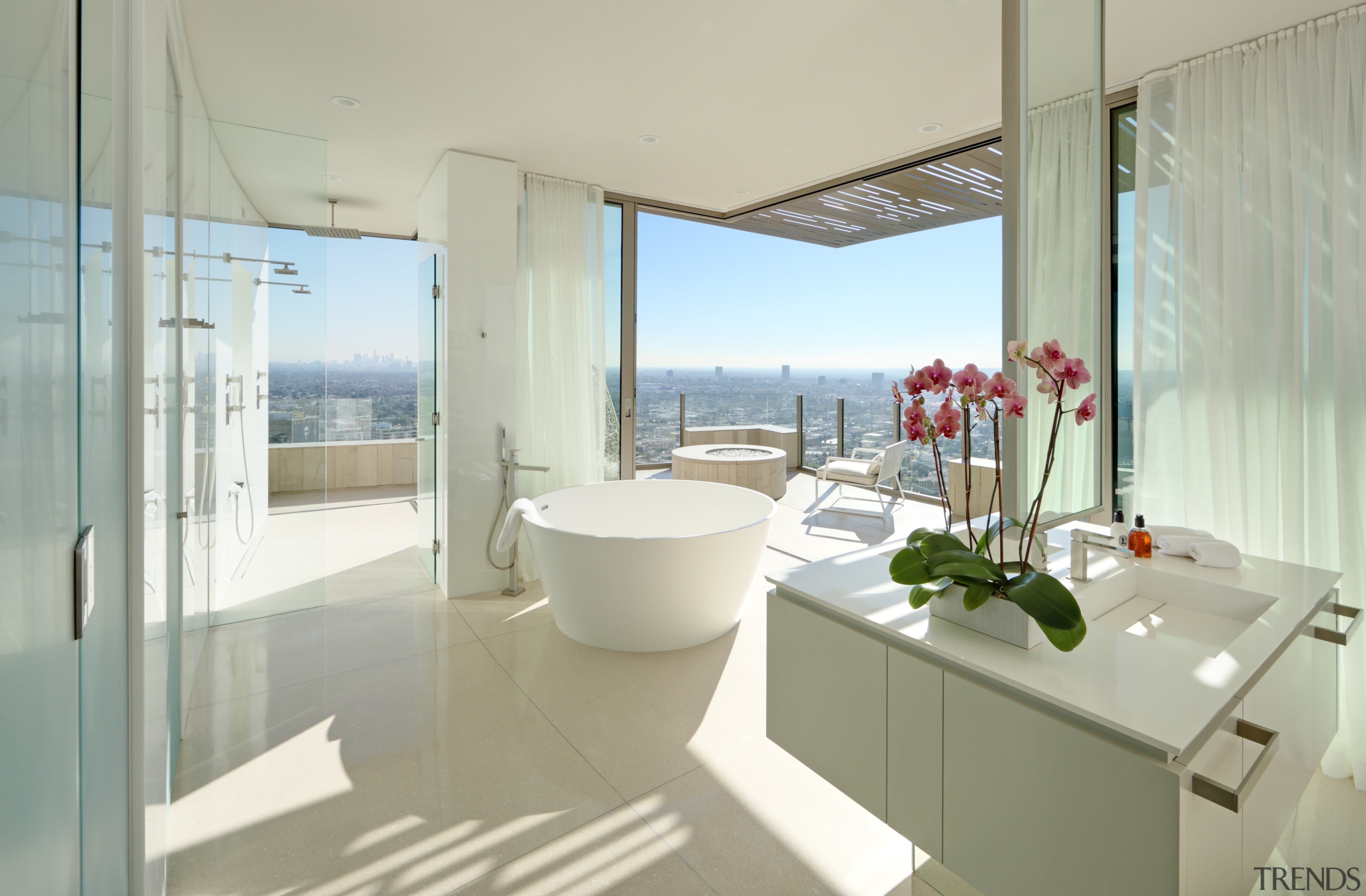 Room with quite a view  this white, architecture, bathroom, interior design, property, real estate, room, window, gray