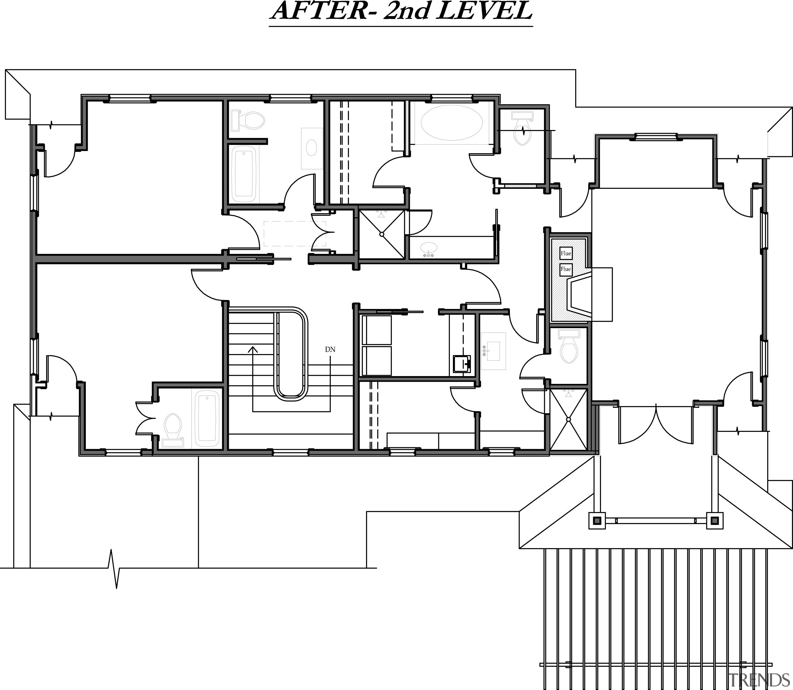 View of this remodeled home by Cruickshank Inc area, black and white, design, diagram, drawing, floor plan, font, line, line art, plan, product design, structure, technical drawing, text, white