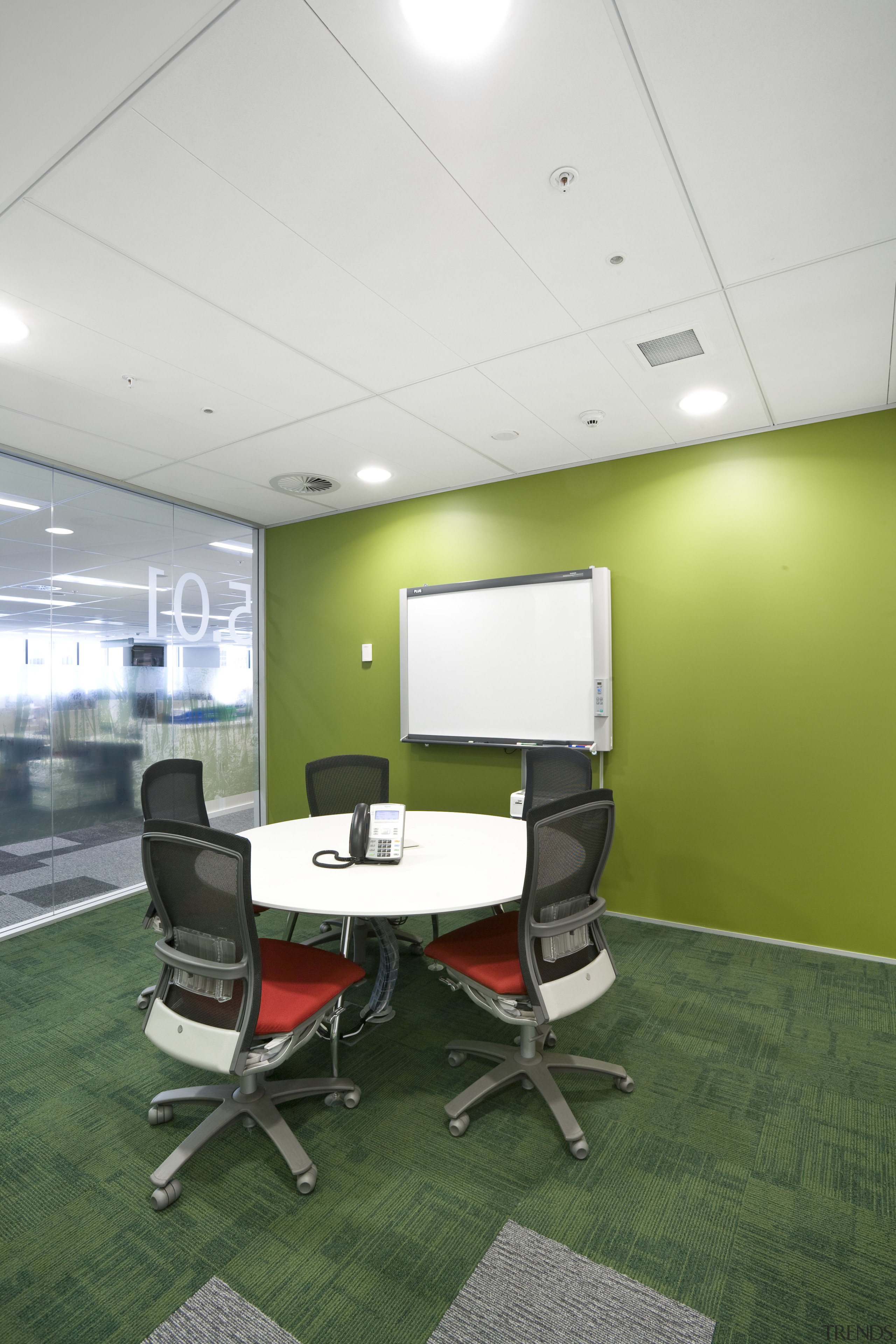 Interior view of the Westpac offices where Resene architecture, ceiling, conference hall, furniture, interior design, office, white, green