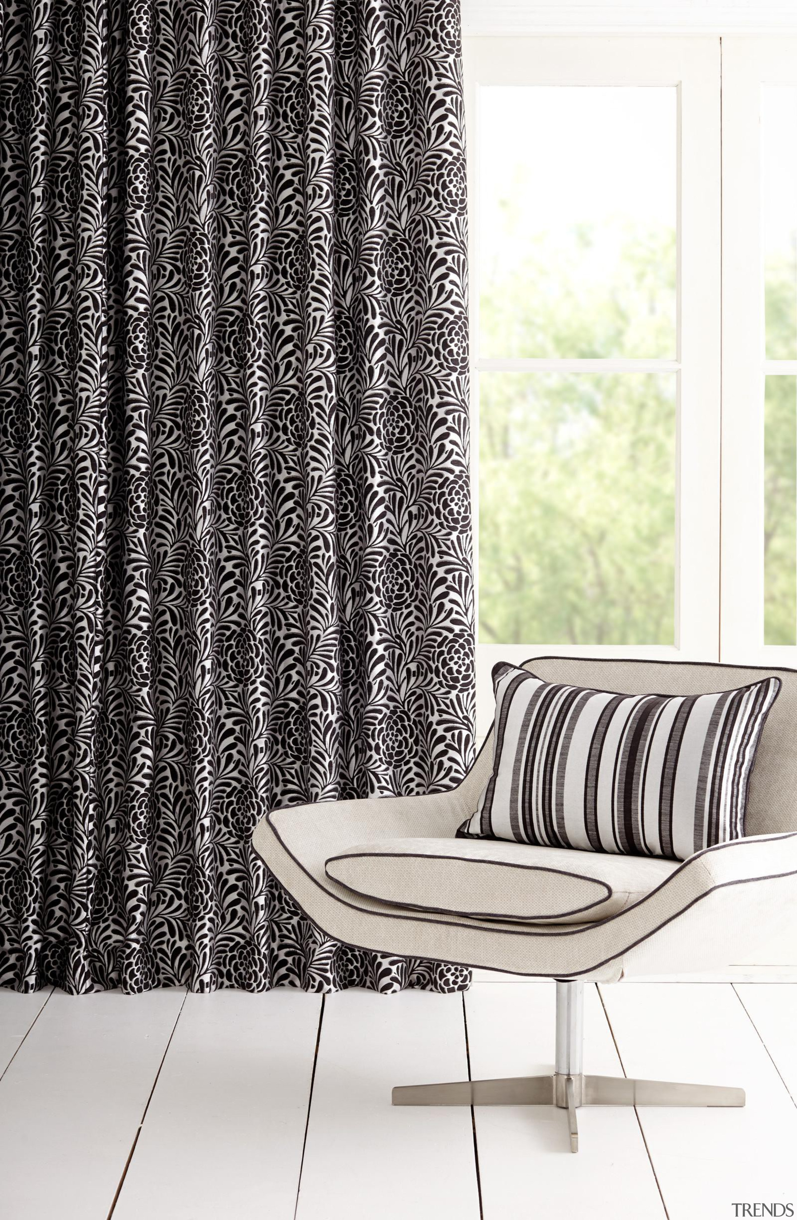 Hydrangea - black and white | chair | black and white, chair, curtain, furniture, interior design, product design, textile, window, window treatment, white, black