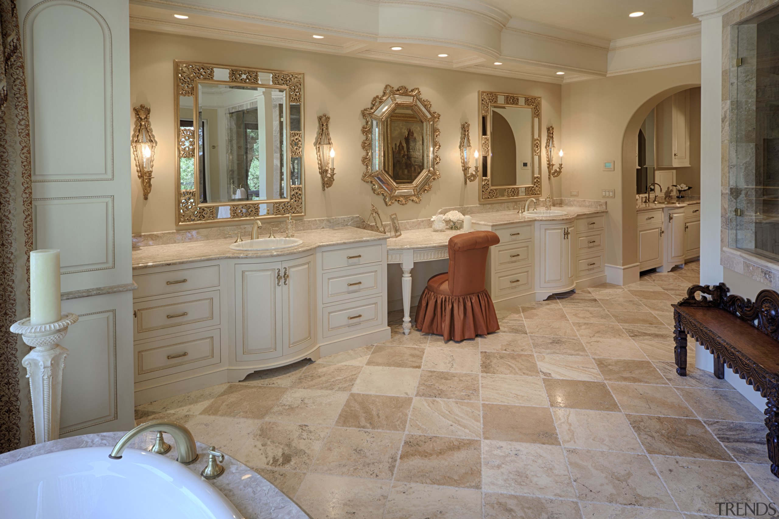 Traditional marble bathroom, tub, steam shower - Traditional bathroom, cabinetry, countertop, cuisine classique, estate, floor, flooring, home, interior design, kitchen, room, tile, wall, wood flooring, gray, brown