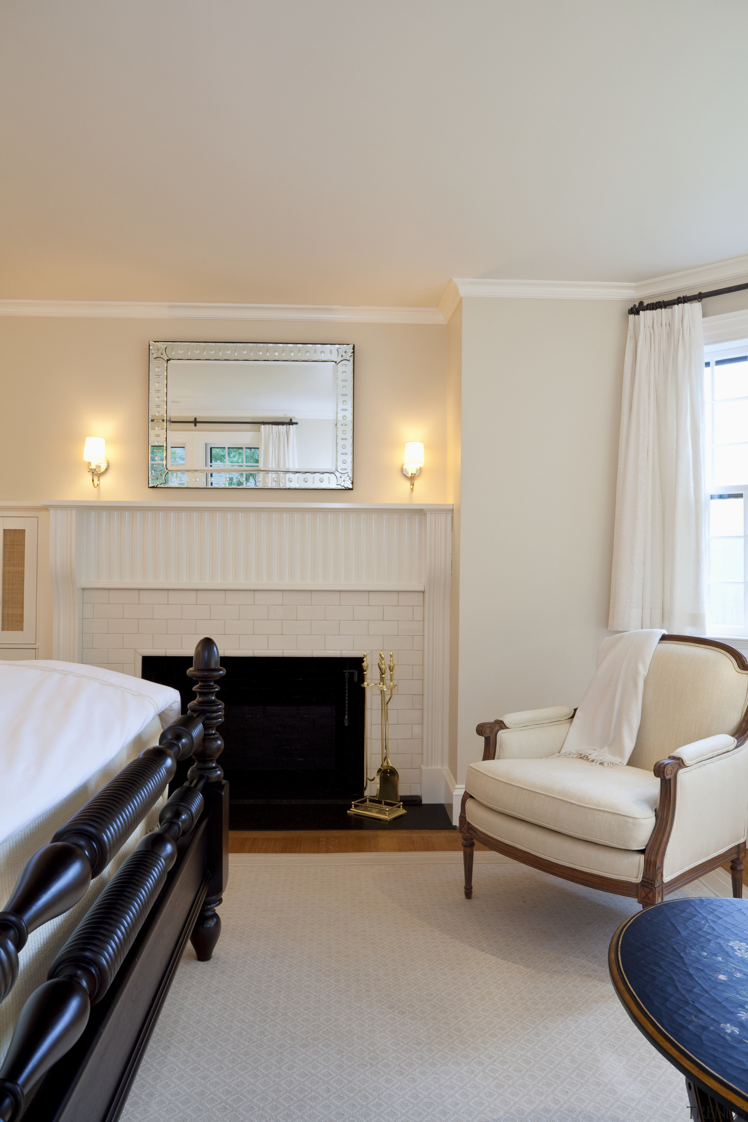 View of a chair, the bed and the bedroom, ceiling, floor, home, house, interior design, living room, real estate, room, suite, window, wood, gray