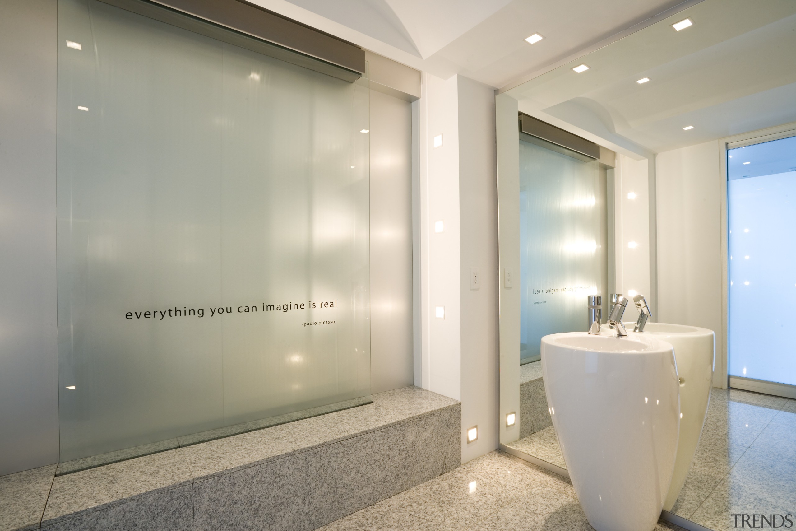 The sound of running water down this sheet bathroom, ceiling, glass, interior design, property, real estate, room, gray