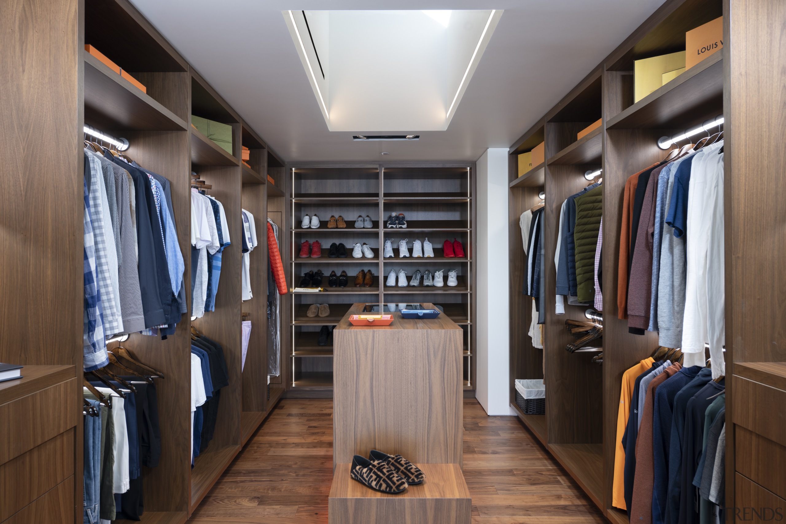 A generous walk-in wardrobe complete with skylight. 