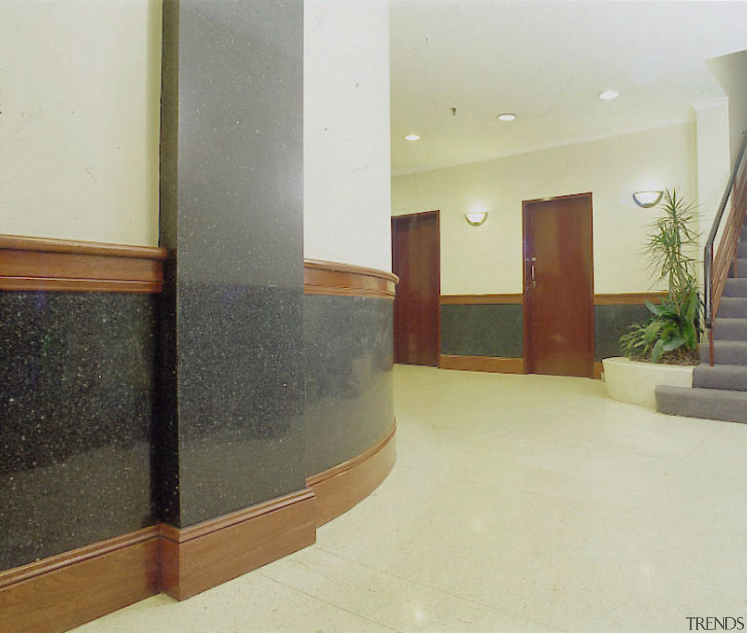 view of the granite  benchtops and wall floor, flooring, glass, hardwood, interior design, lobby, property, real estate, wall, yellow