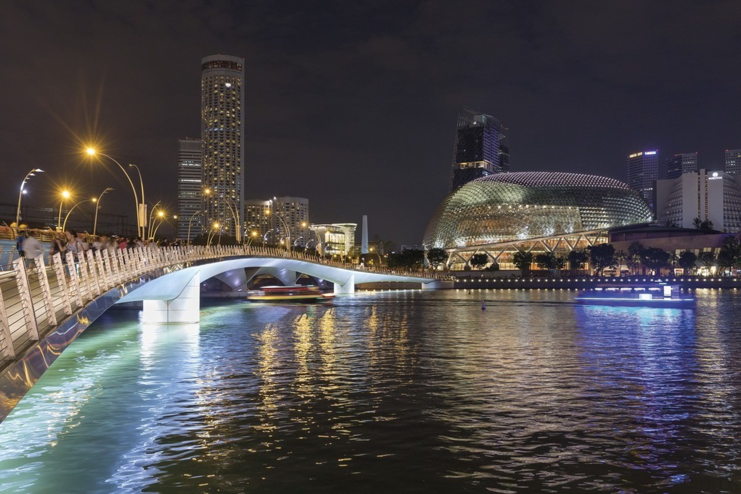 Jubilee Bridge – Cox Architecture - Jubilee Bridge body of water, bridge, city, cityscape, daytime, downtown, dusk, evening, fixed link, landmark, metropolis, metropolitan area, night, reflection, river, sky, skyline, skyscraper, tourist attraction, tower block, urban area, water, waterway, black