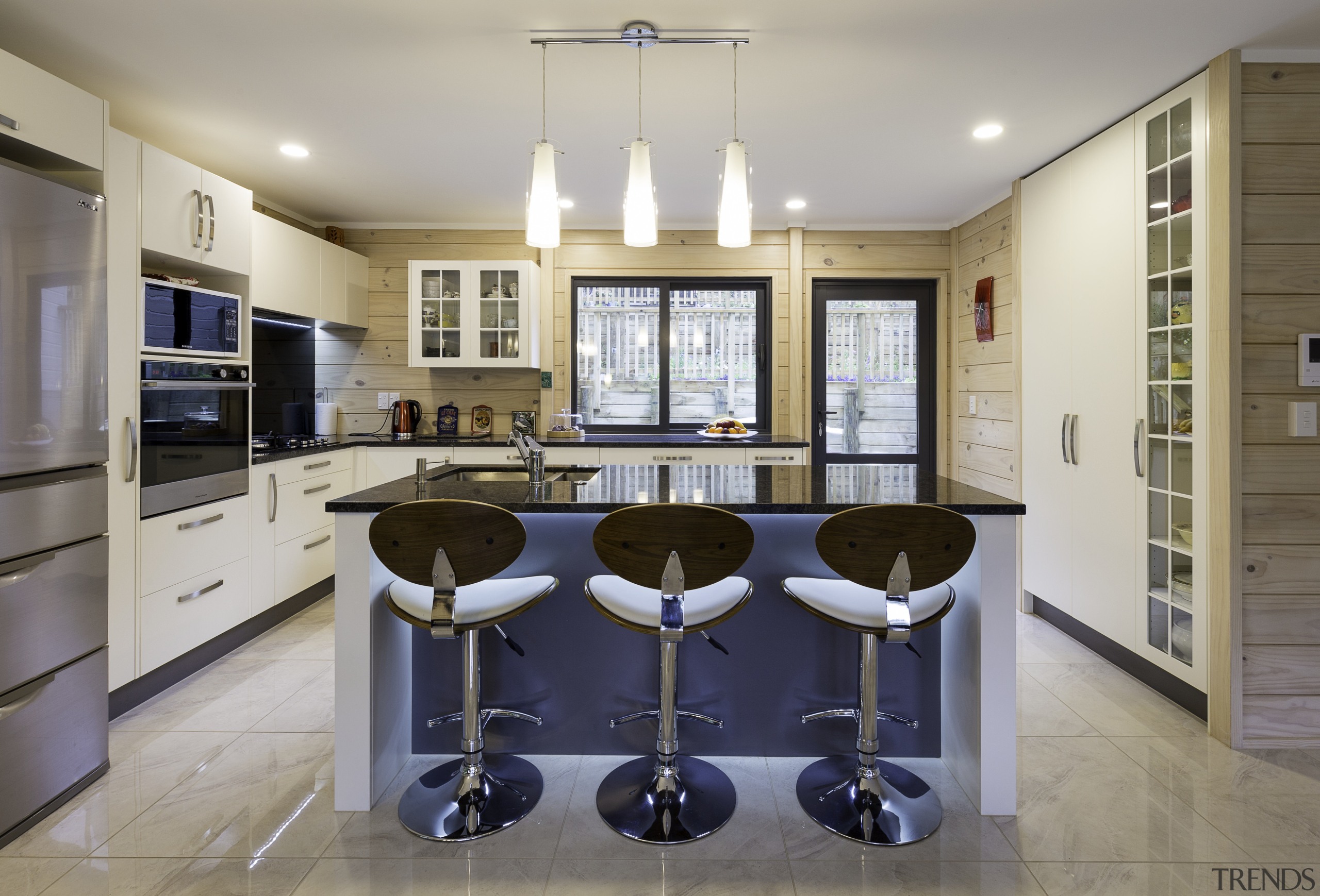 Gleaming porcelain floors over a centre-level concrete slab cabinetry, countertop, cuisine classique, interior design, kitchen, real estate, room, gray